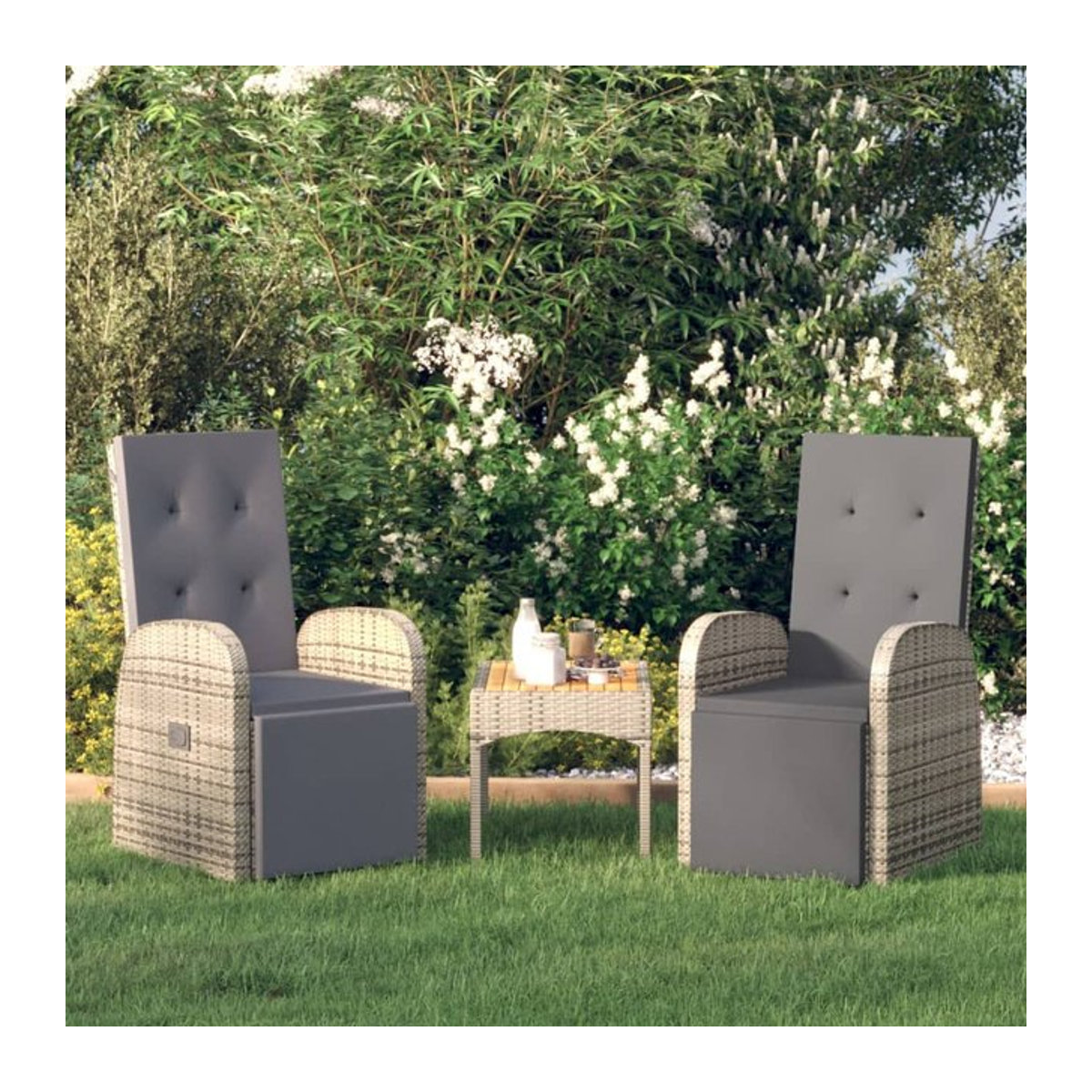 Vidaxl Set aus 2 klappbaren Gartenstühlen aus grauem PE-Rattan mit Kissen und Metallgestell - Bild 1