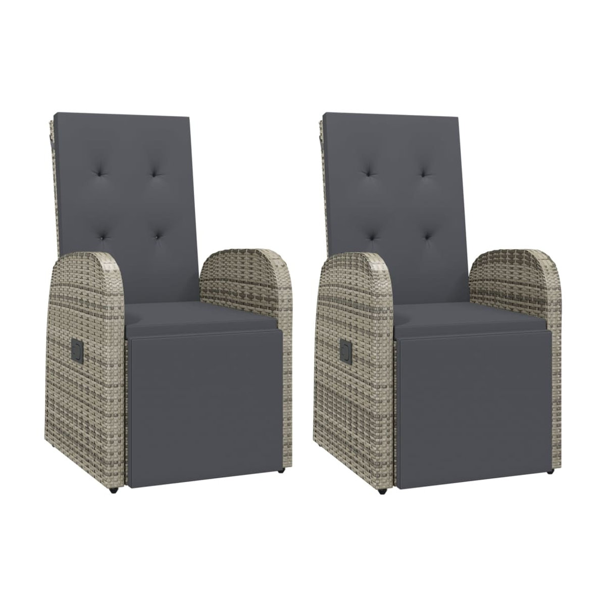 Vidaxl Set aus 2 klappbaren Gartenstühlen aus grauem PE-Rattan mit Kissen und Metallgestell - Bild 4