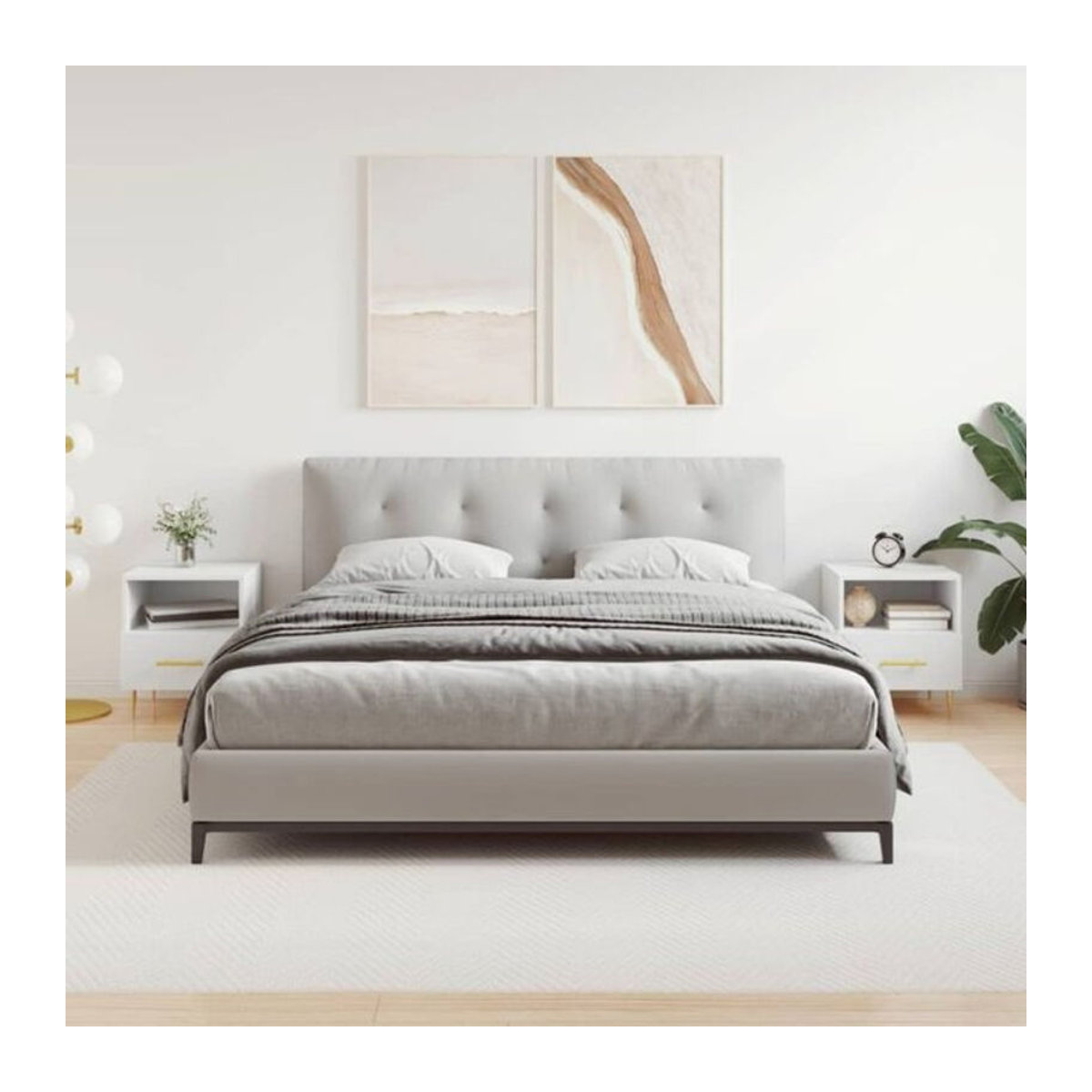 Vidaxl Set aus 2 modernen Nachttischen in Weiß aus Holzwerkstoff und Metall, B/T/H: 40 x 35 x 47,5 cm - Bild 1