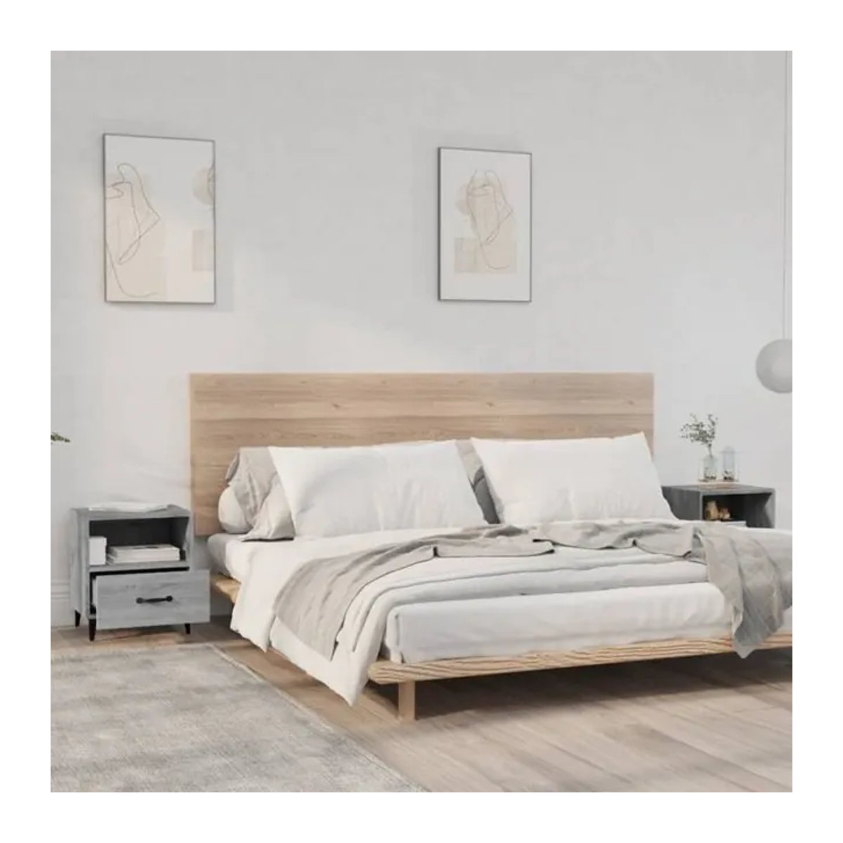 Vidaxl Set aus 2 Nachttischen in Grau im skandinavischen Design aus Holzwerkstoff und Metall, B/T/H: 47,5 x 40 x 35 cm - Bild 1