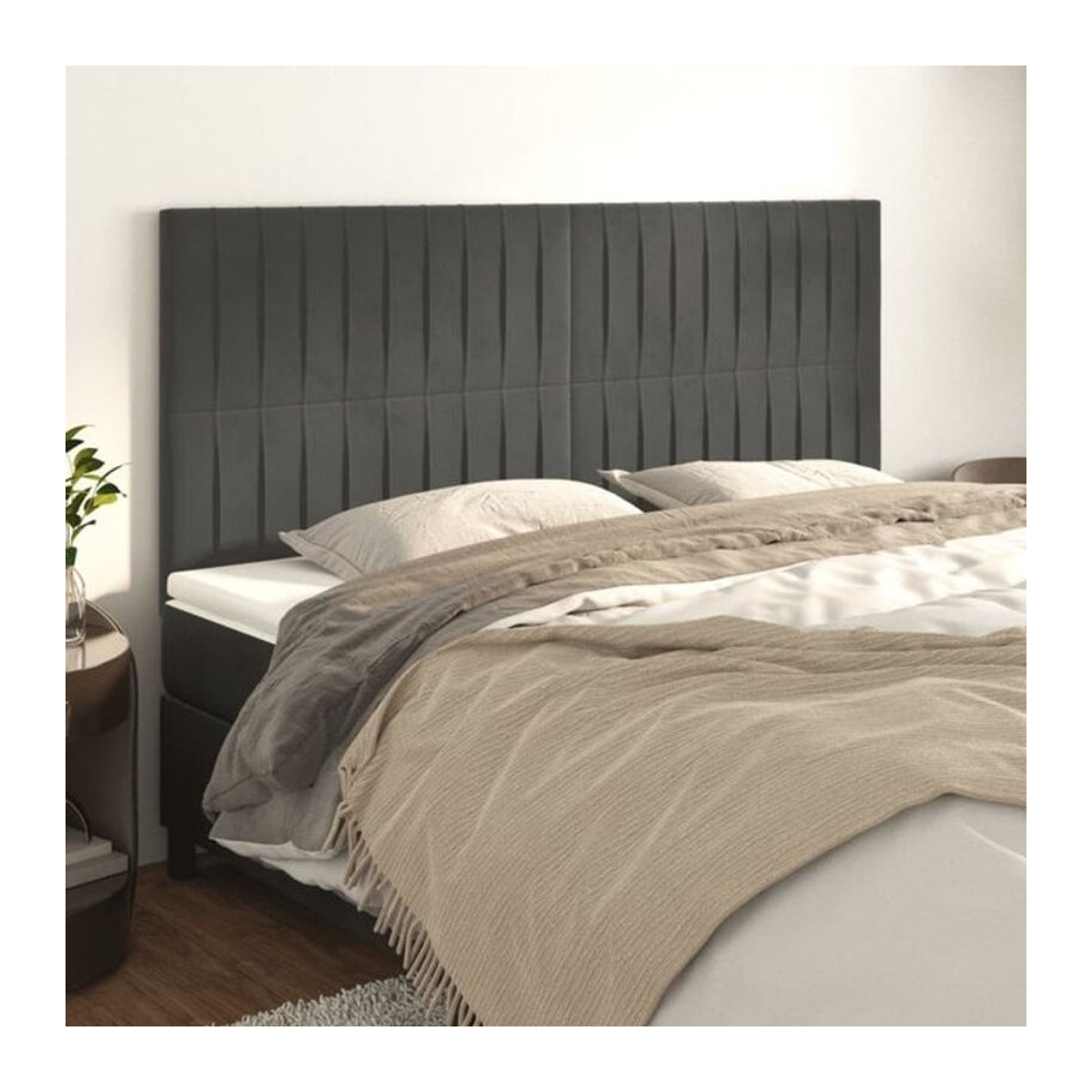 Vidaxl Set aus 4 Kopfteilen in Anthrazit und Dunkelgrau aus Samt, B/H: 80 x 78/88 cm, Höhe: 5 cm - Bild 1