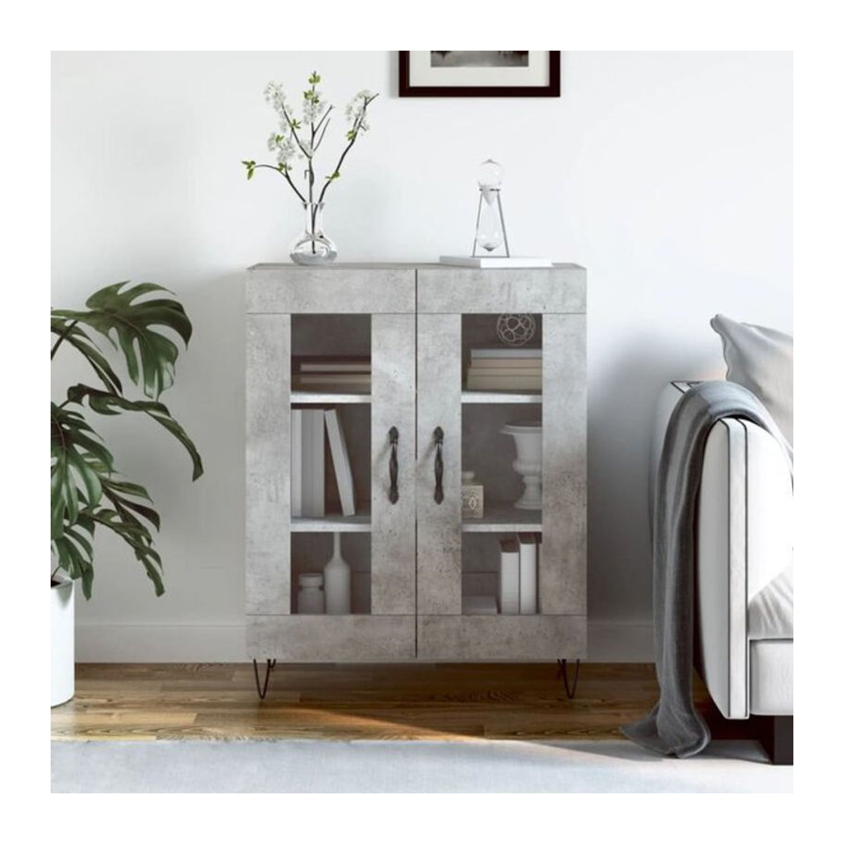 Vidaxl Sideboard in Betongrau im Industrial Design aus Holzwerkstoff, Metall und Glas, B/T/H: 69,5 x 34 x 90 cm - Bild 1