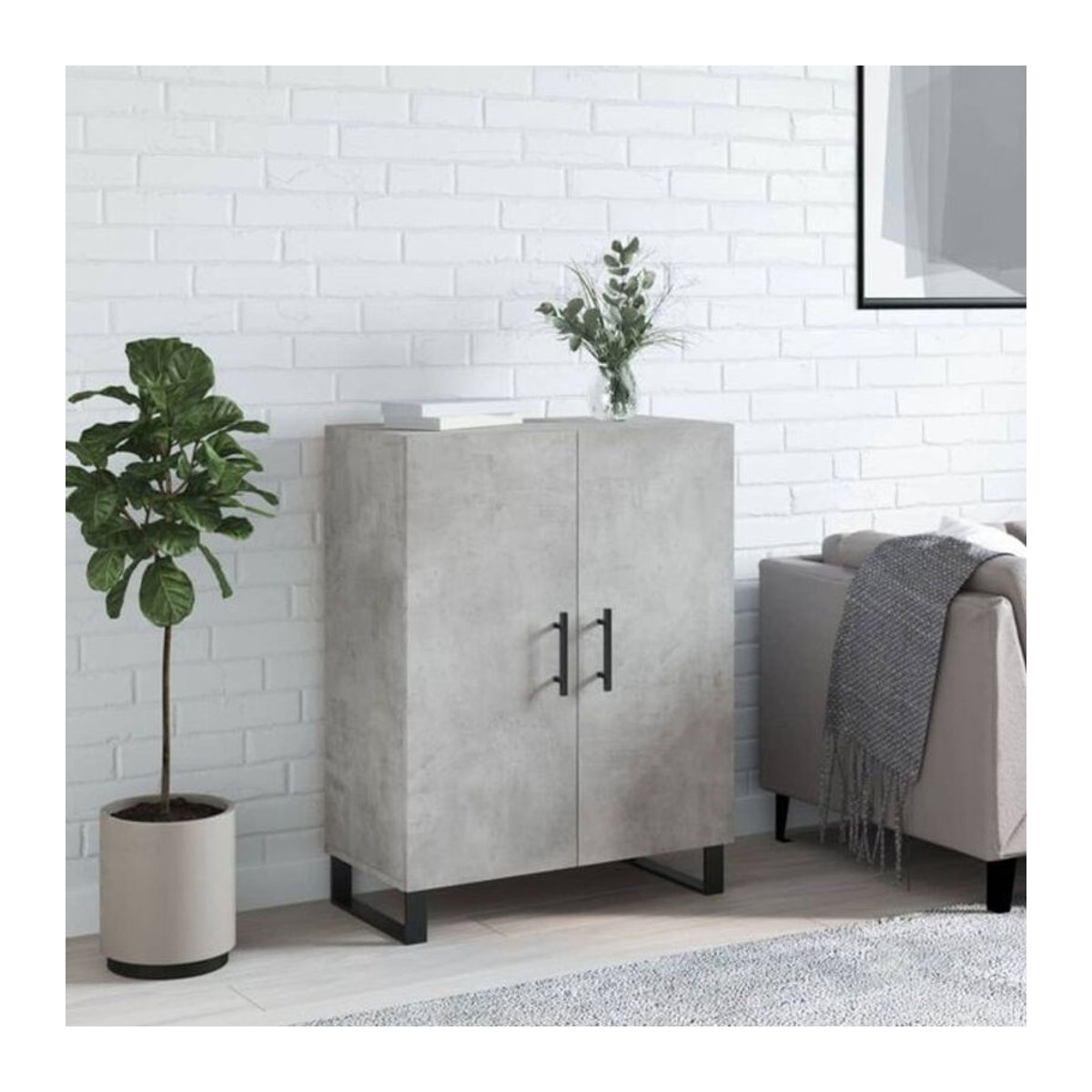 Vidaxl Sideboard in Betongrau im Industrial Design aus Holzwerkstoff und Metall, B/T/H: 69,5 x 34 x 90 cm - Bild 1