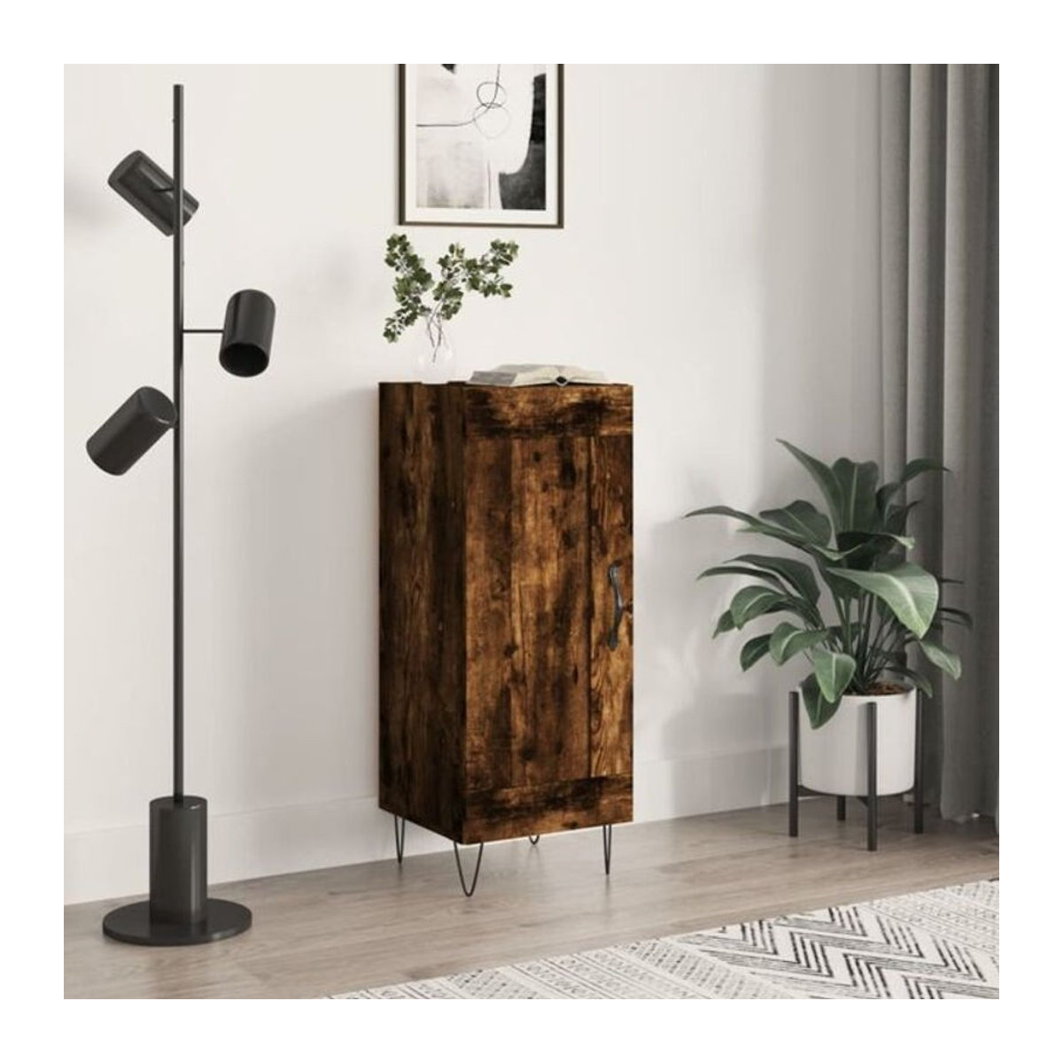 Vidaxl Sideboard in Räuchereiche und Braun im Industrial-Stil aus Holzwerkstoff und Metall, B/T/H: 34,5 x 34 x 90 cm - Bild 1