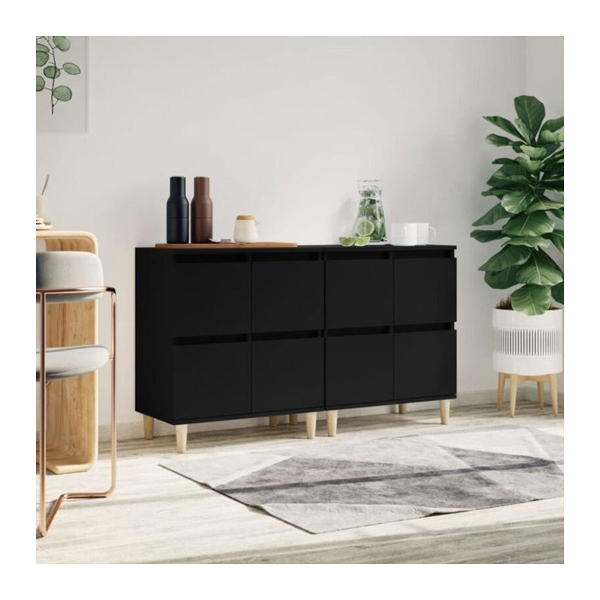 Vidaxl Sideboard Set 2 Stück Schwarz Modern aus Holzwerkstoff B/T/H: 60 x 35 x 70 cm - Bild 1