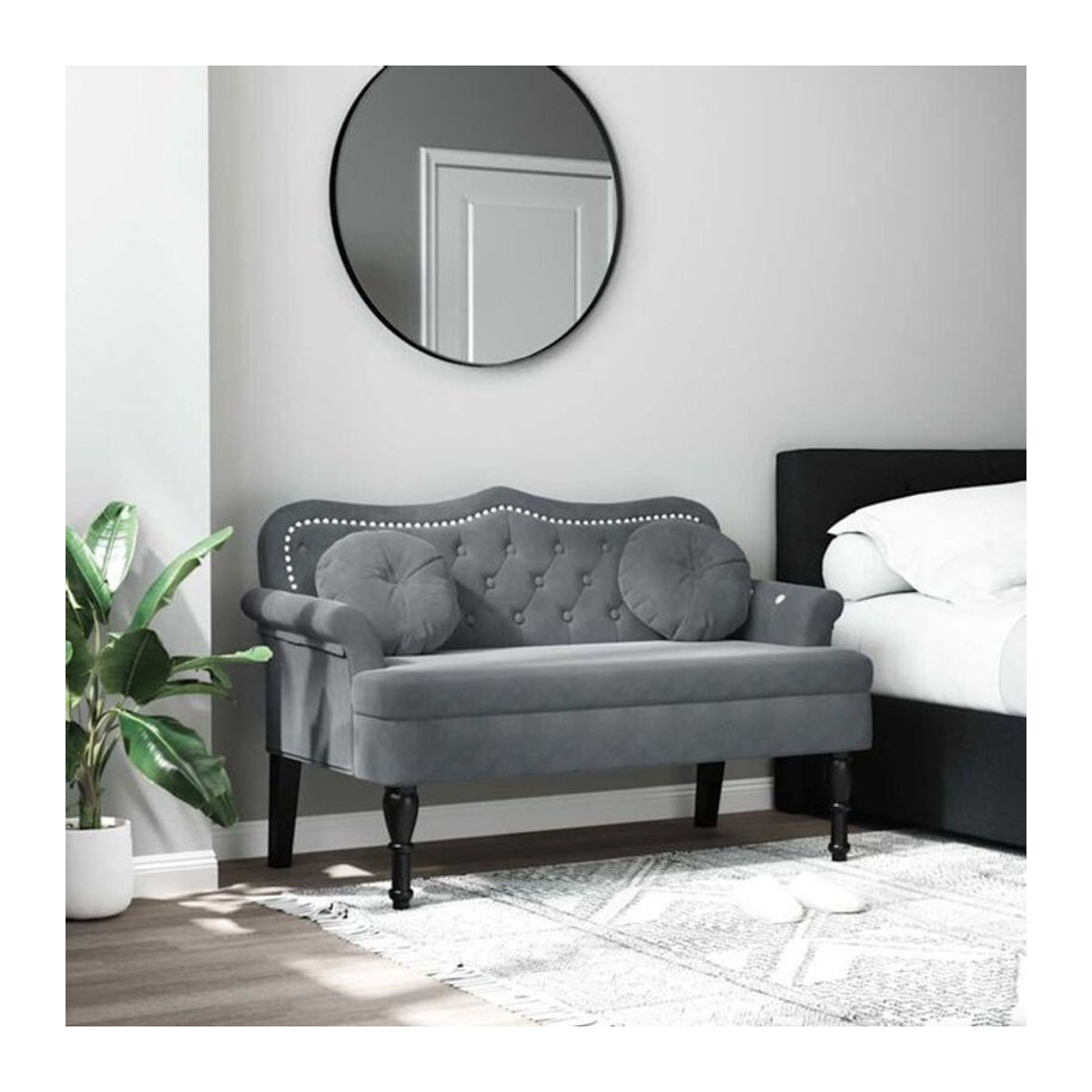 Vidaxl Sitzbank mit Kissen aus Samt in Anthrazit Grau, B/T/H: 120,5 x 65 x 75 cm - Bild 1