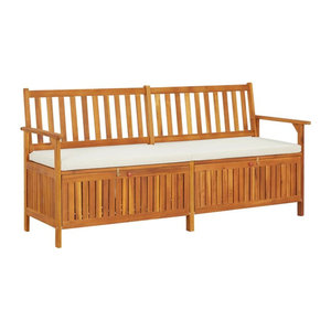 vidaxl Sitztruhe Gartenbank aus Massivholz Akazie mit Kissen in Braun und Beige, B: 170 cm, H: 84 cm, T: 63 cm