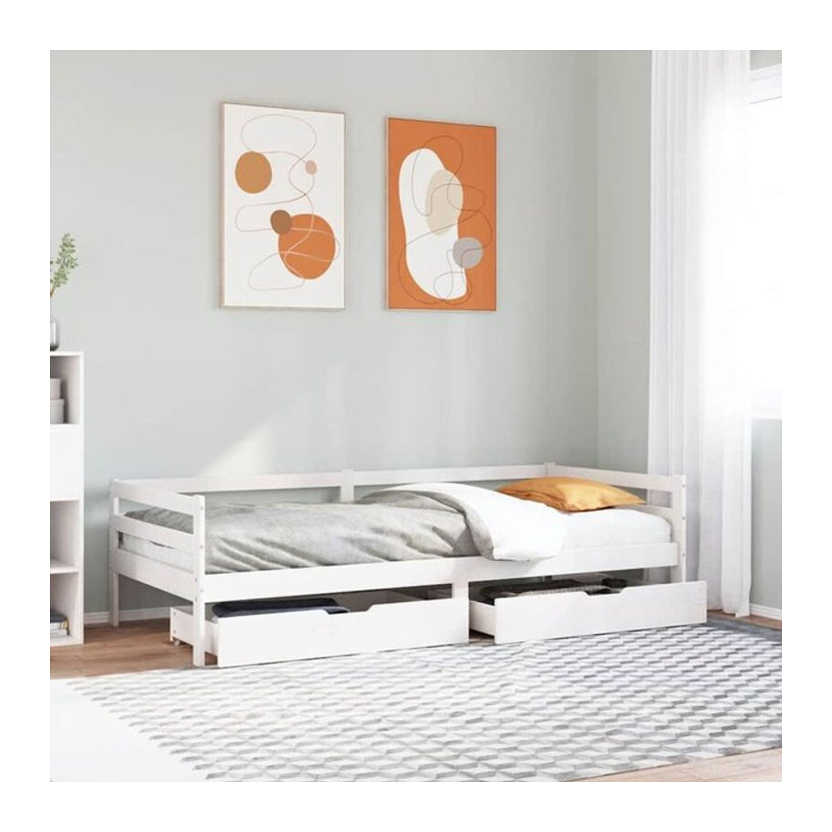 Vidaxl Tagesbett aus Kiefer Massivholz mit Schubladen in Weiß, B/T/H: 90 x 200 cm - Bild 1