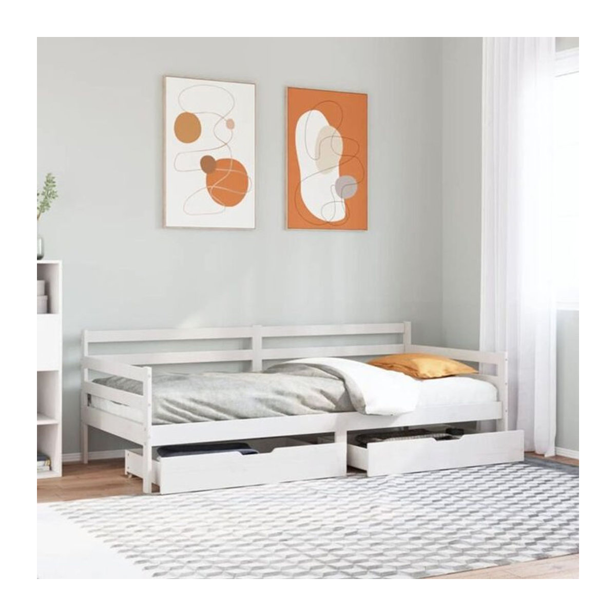 Vidaxl Tagesbett aus Kiefer Massivholz mit Schubladen in Weiß, B/T/H: 90 x 200 cm - Bild 1