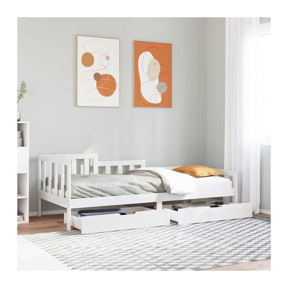 Vidaxl Tagesbett aus Kiefer Massivholz mit Schubladen in Weiß im Landhausstil B/T/H: 90 x 200 cm - Bild 1