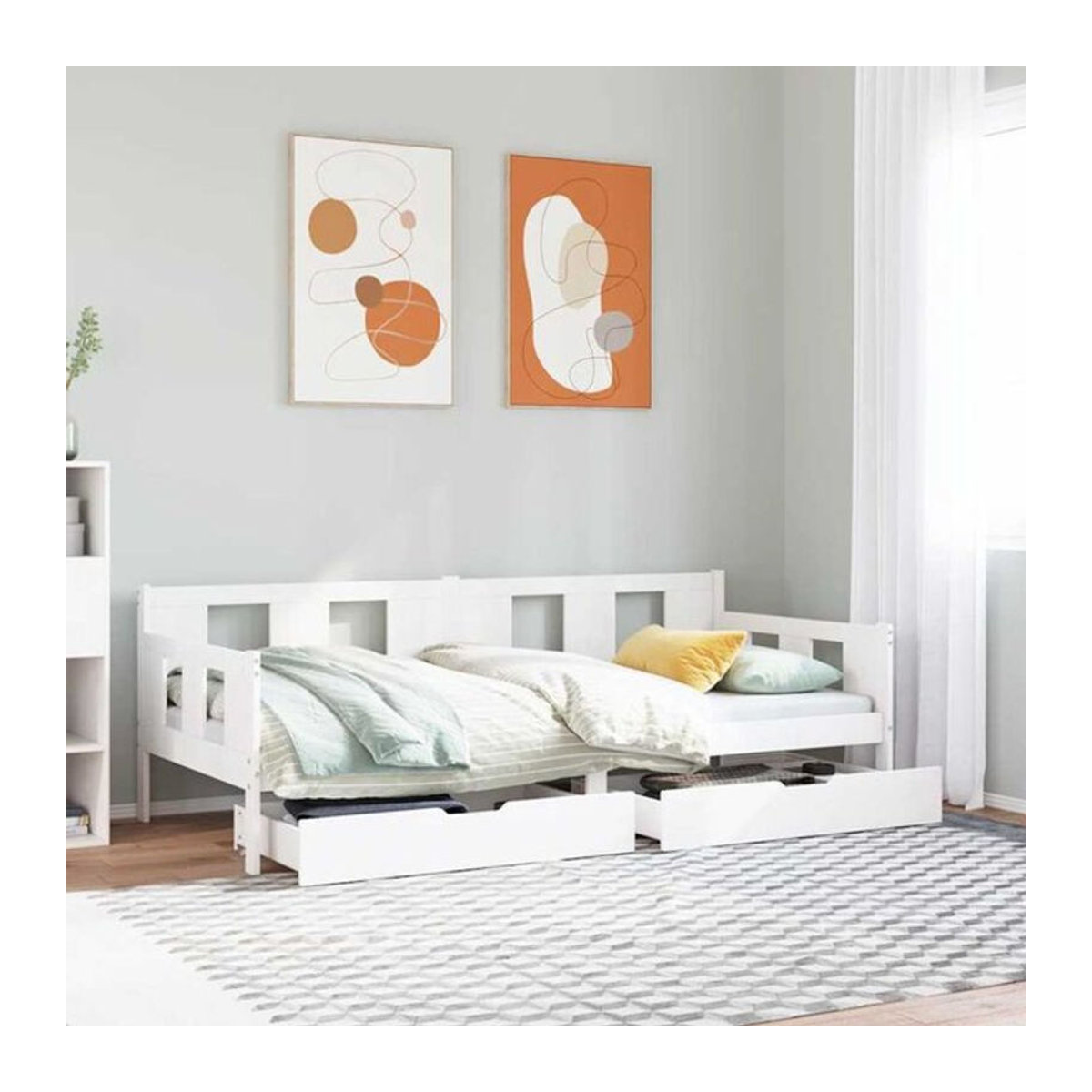 Vidaxl Tagesbett aus Kiefer Massivholz mit Schubladen in Weiß im Landhausstil B/T/H: 90 x 200 cm - Bild 1
