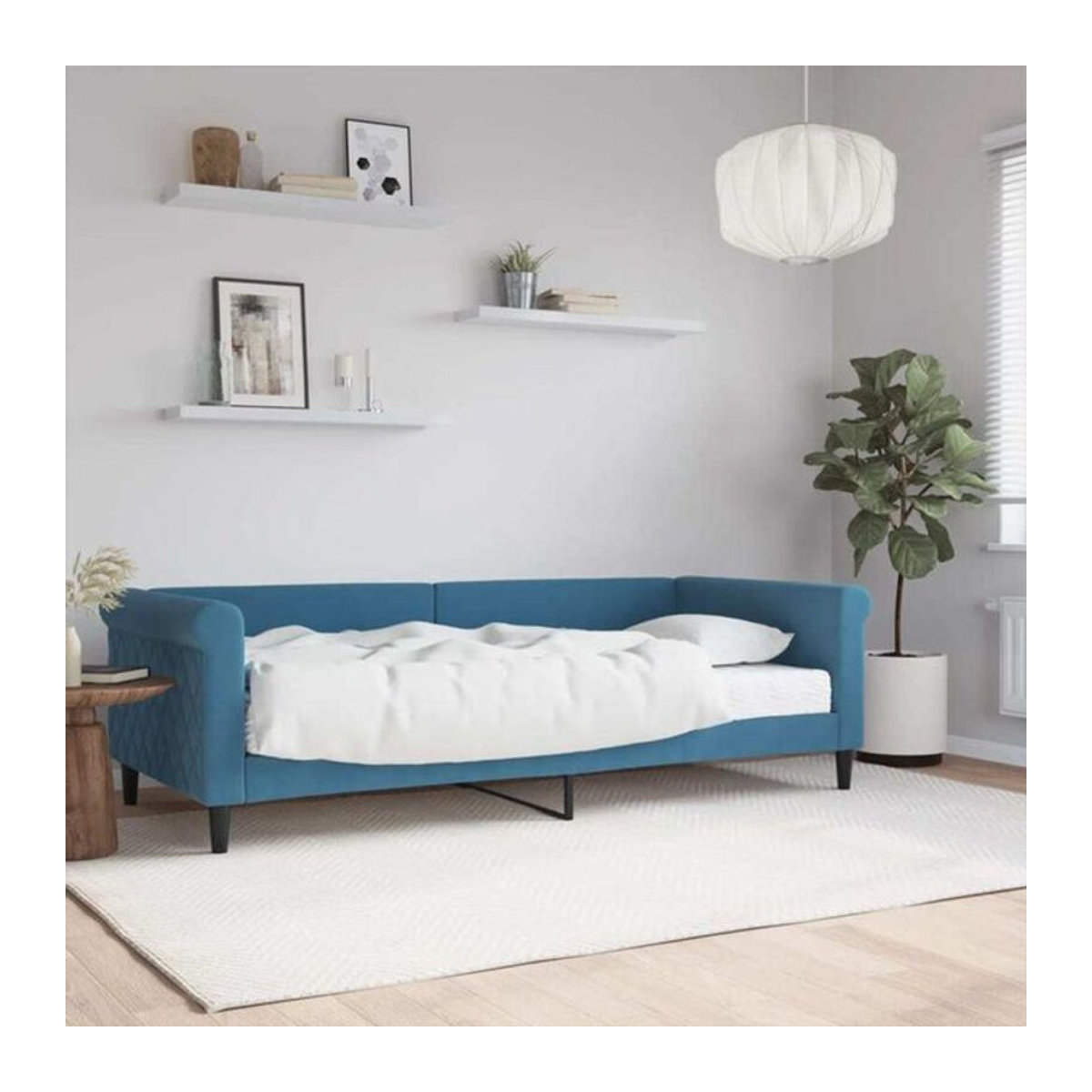 Vidaxl Tagesbett mit Matratze aus Samt und Metall in Blau, Modernes Polsterbett B/T: 90 x 200 cm - Bild 1