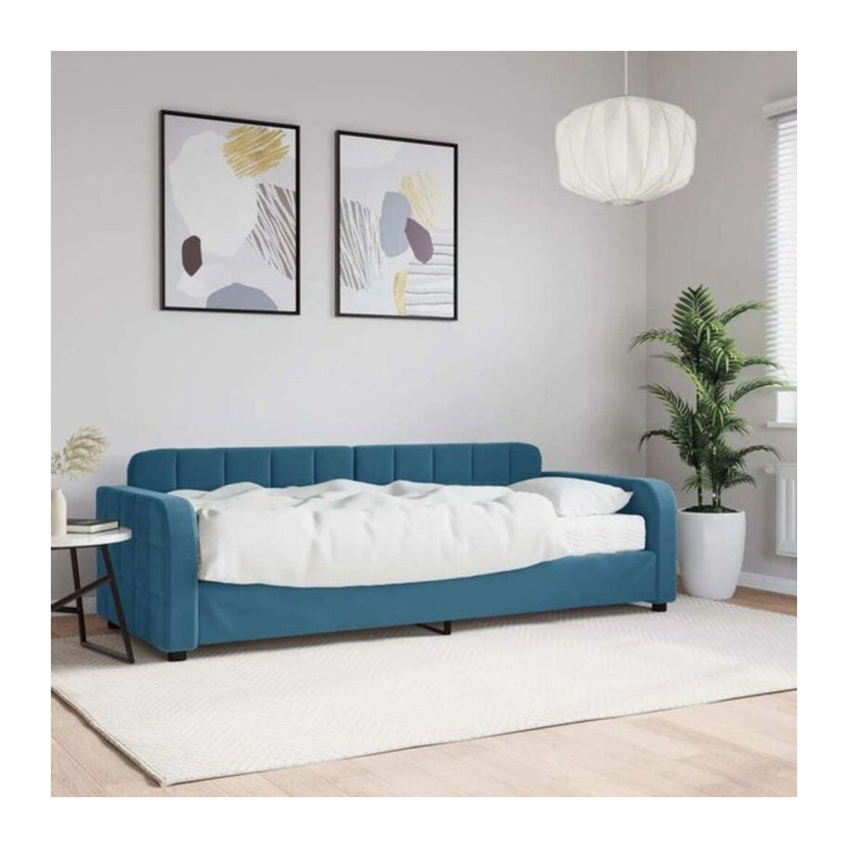 vidaxl Tagesbett mit Matratze aus Samt und Metall in Blau, Modernes Polsterbett B/T/H: 200 x 80 x 91 cm - Bild 1