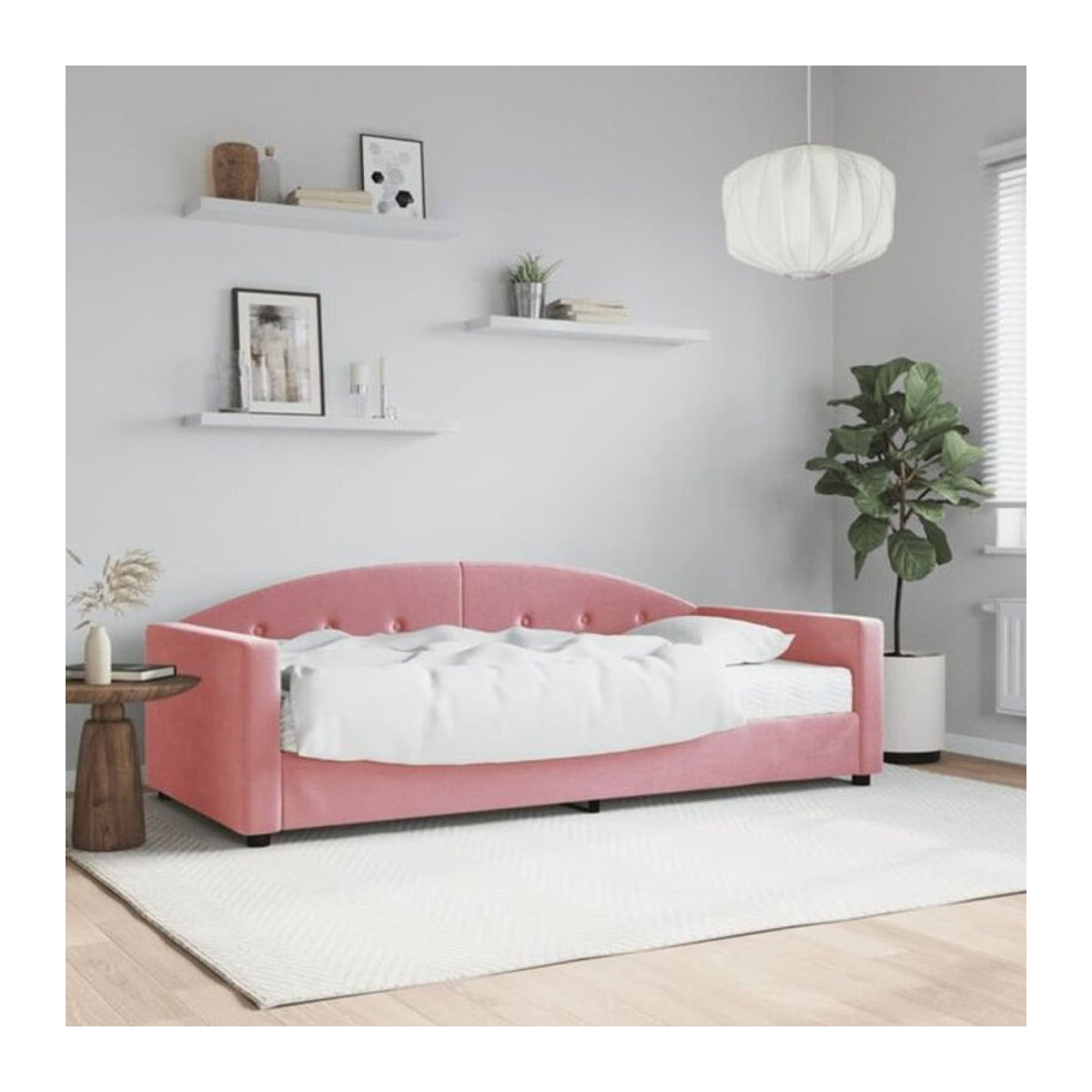 Vidaxl Tagesbett mit Matratze aus Samt und Metall in Rosa, Modernes Polsterbett, B/T/H: 200 x 90 x 100 cm - Bild 1