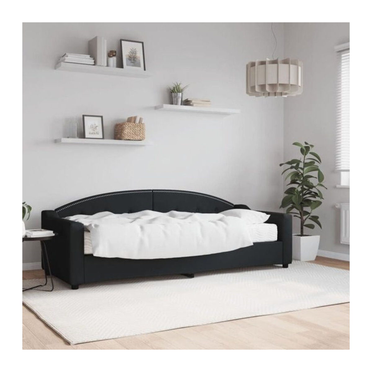 vidaxl Tagesbett mit Matratze in Schwarz aus Stoff und Metall, Polsterbett Klassisch, B/T/H: 200 x 80 x 90 cm - Bild 1