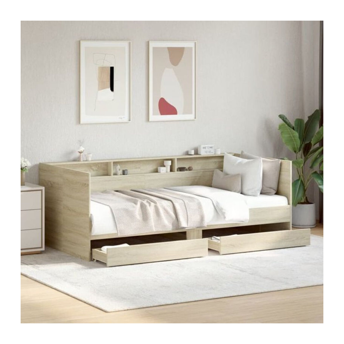 vidaxl Tagesbett mit Schubladen in Sonoma-Eiche Natur, Funktionsbett aus Holzwerkstoff, B/T/H: 200 x 90 x 73 cm - Bild 1