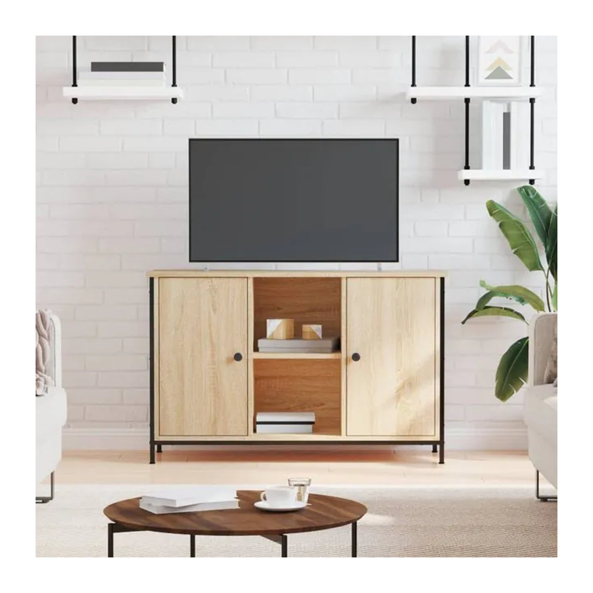 Vidaxl TV-Lowboard in Sonoma-Eiche aus Holzwerkstoff und Metall, B/T/H: 100 x 35 x 65 cm - Bild 1