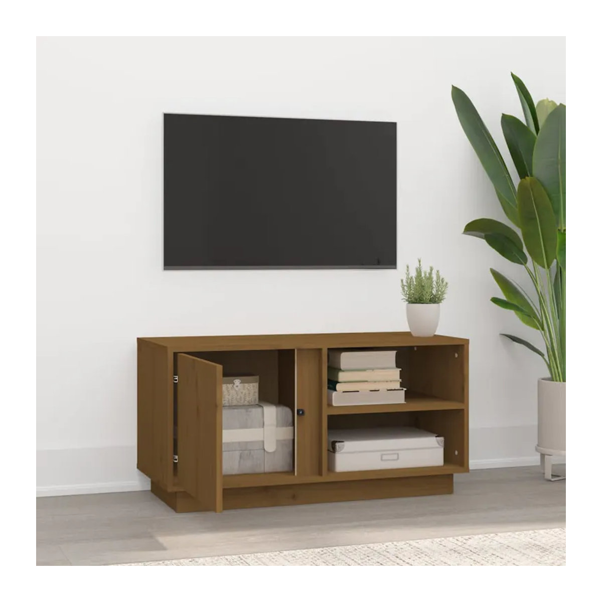 Vidaxl TV-Schrank aus massivem Kiefernholz in Braun im Landhausstil, B/T/H: 80 x 35 x 40,5 cm - Bild 4
