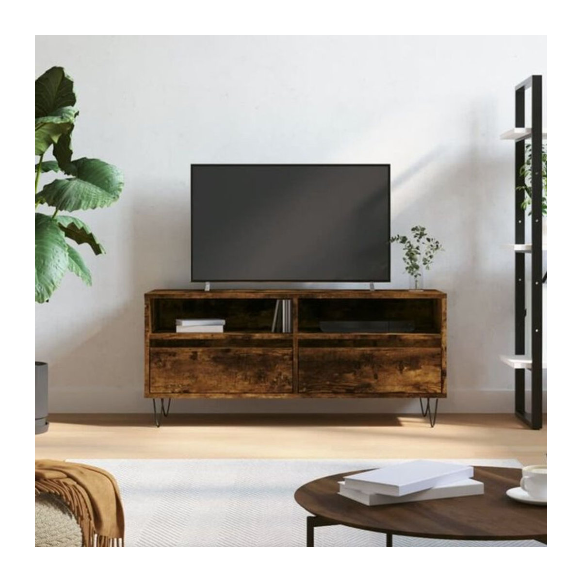 Vidaxl TV-Schrank in Räuchereiche Braun aus Holzwerkstoff und Metall im Industrial Design B/T/H: 100 x 34,5 x 44,5 cm - Bild 1