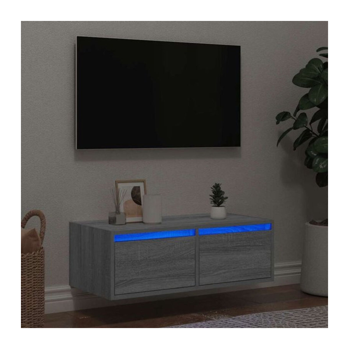 Vidaxl TV-Schrank mit LED-Leuchten in Grau, Modernes Design, B/H/T: 75 x 35,5 x 25 cm - Bild 1