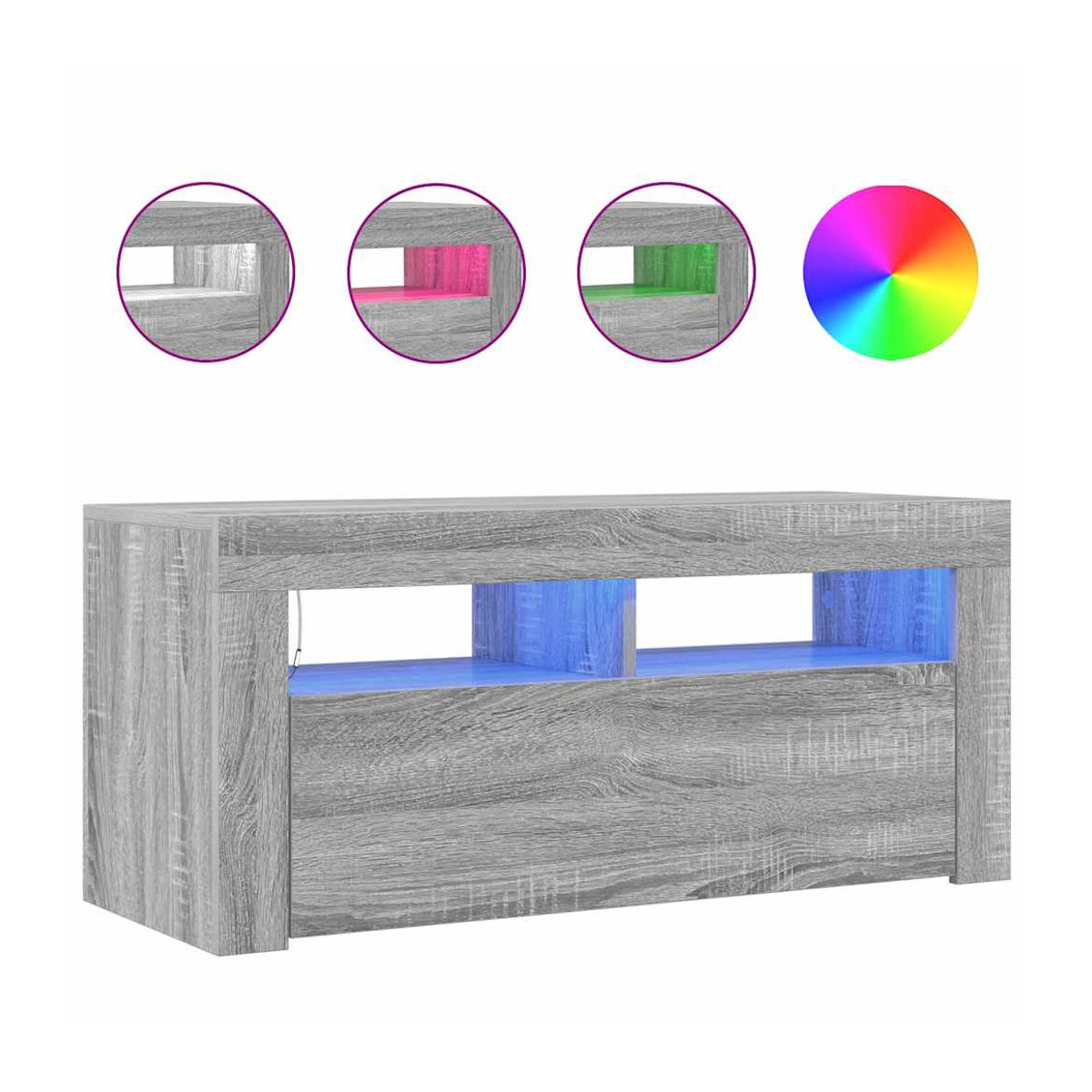 Vidaxl TV-Schrank Modern in Grau mit LED-Beleuchtung, B/T/H: 90 x 40 x 40 cm - Bild 6