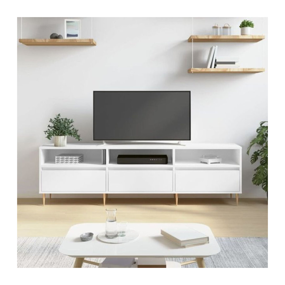 Vidaxl TV-Schrank Modern in Weiß aus Holzwerkstoff und Metall, B/T/H: 150 x 30 x 44,5 cm - Bild 1