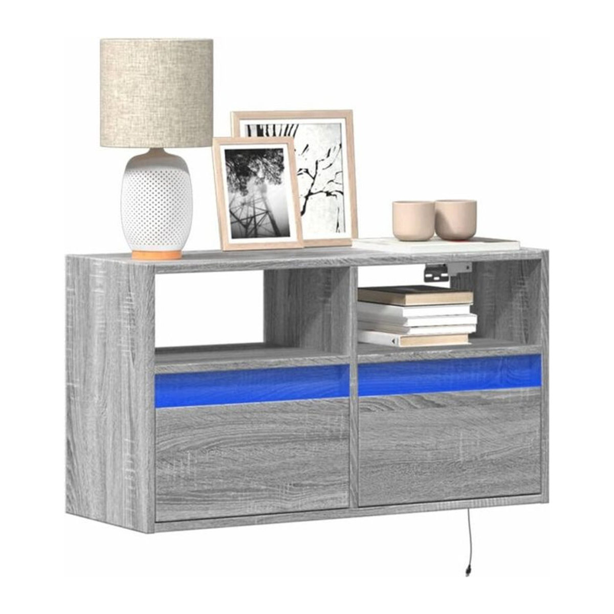 Vidaxl TV-Wandschrank mit LED-Beleuchtung in Grau, Modernes Design, B/T/H: 80 x 31 x 45 cm - Bild 1