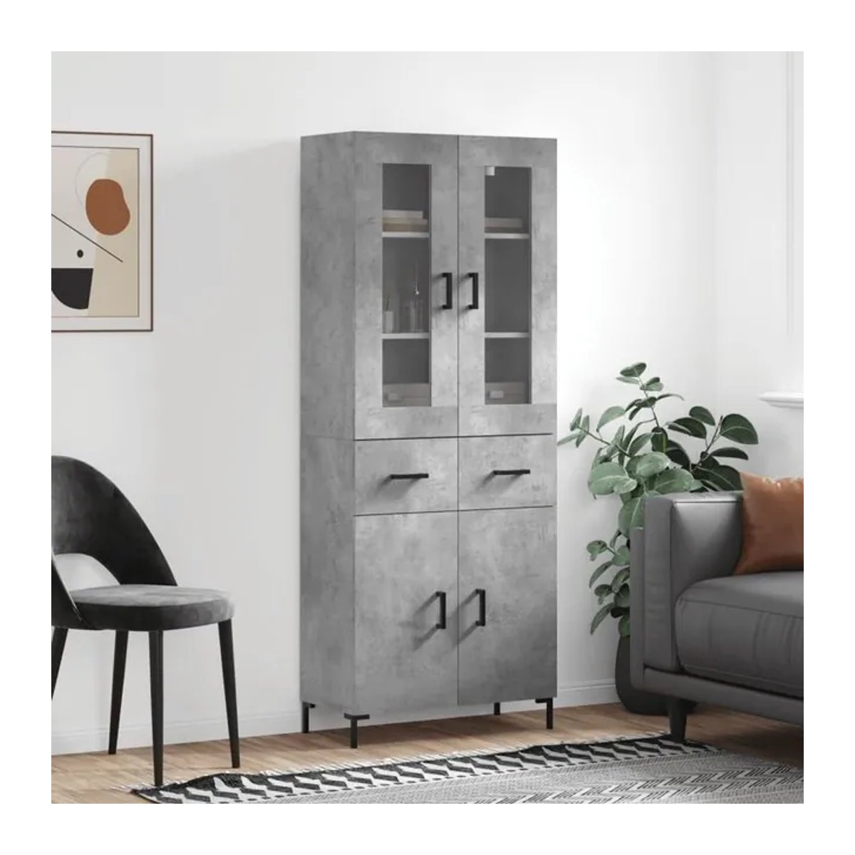 Vidaxl Vitrinenschrank Industrial Modern in Beton Grau aus Holzwerkstoff und Metall, H x B x T: 180 x 69,5 x 34 cm - Bild 1