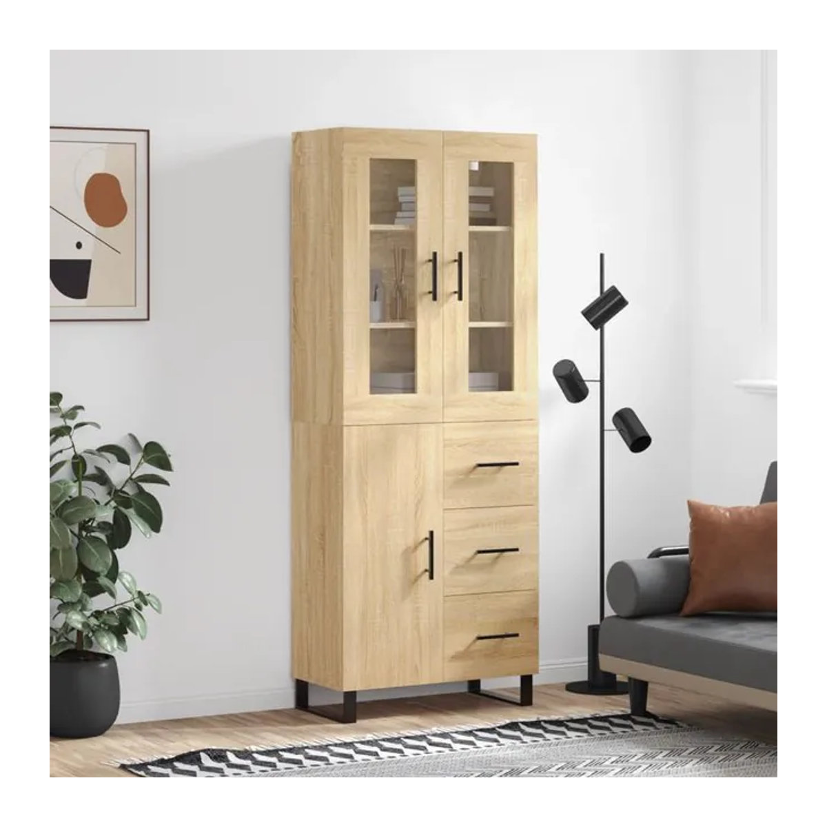 Vidaxl Vitrinenschrank Modern in Eiche Natur aus Holzwerkstoff und Metall, B/T/H: 69,5 x 34 x 180 cm - Bild 1