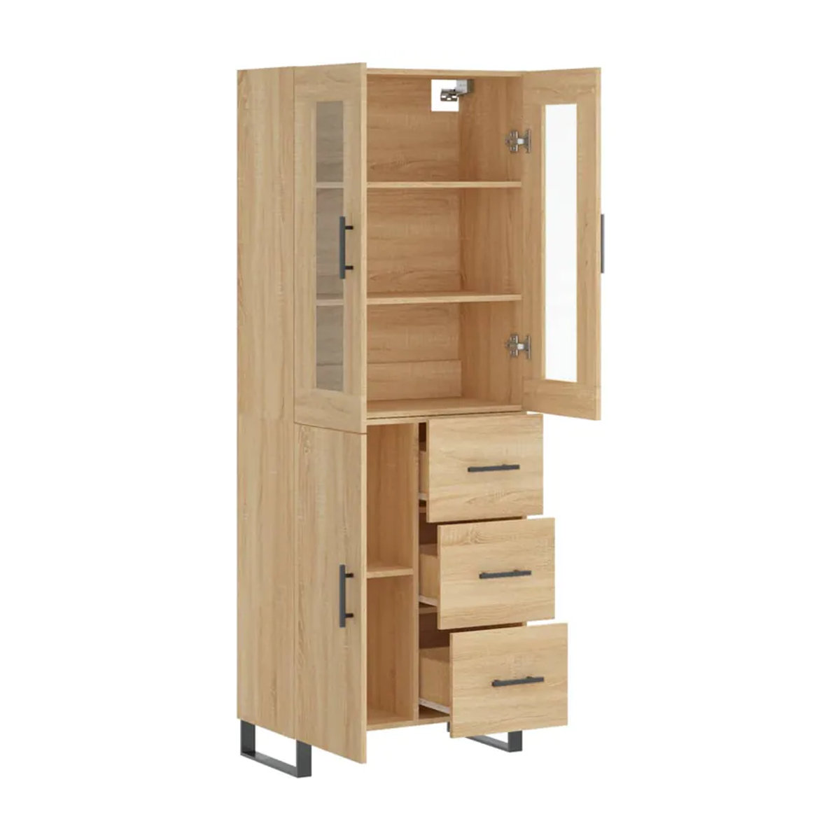 Vidaxl Vitrinenschrank Modern in Eiche Natur aus Holzwerkstoff und Metall, B/T/H: 69,5 x 34 x 180 cm - Bild 3