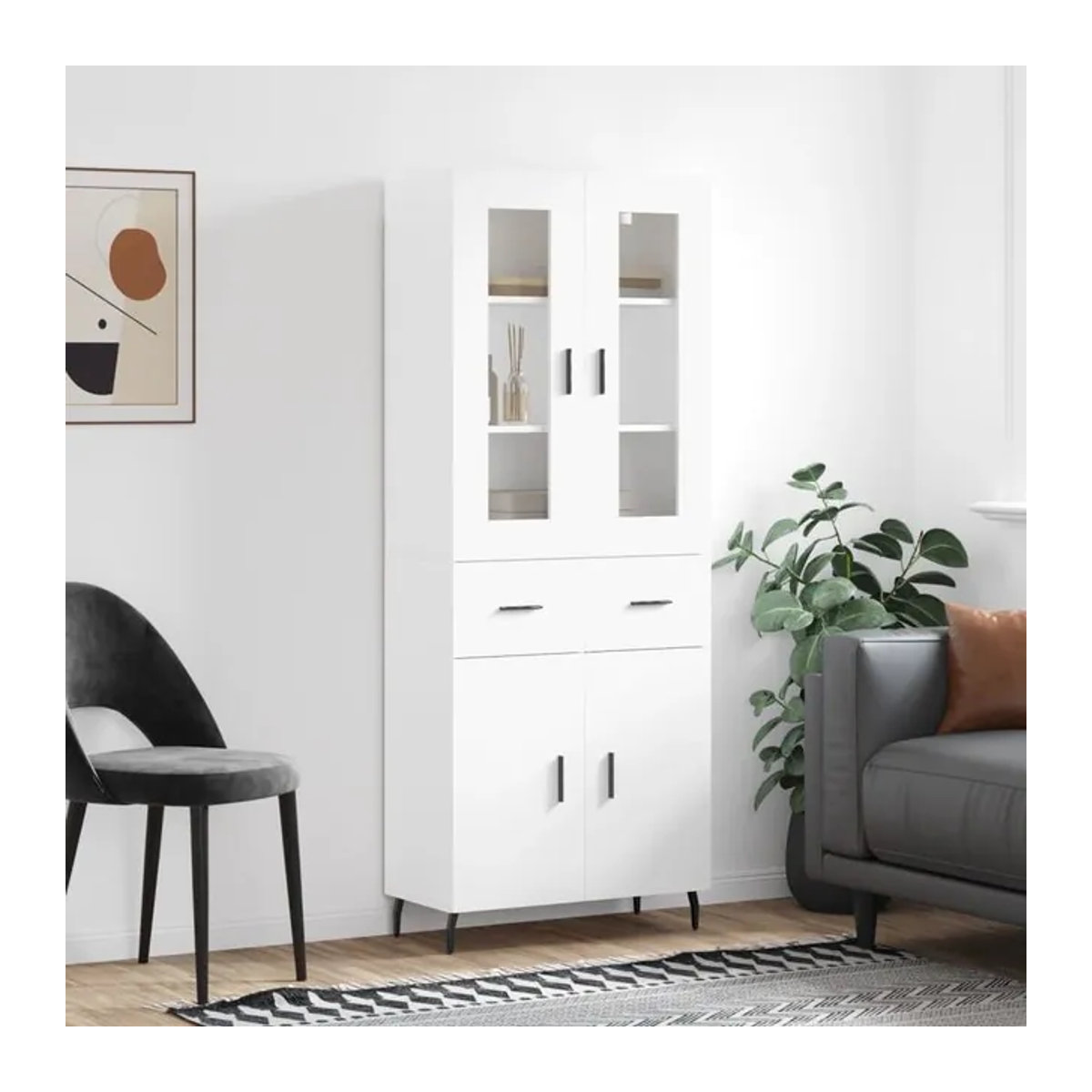 Vidaxl Vitrinenschrank Modern in Weiß aus Holzwerkstoff und Metall, B: 69,5 cm, T: 34 cm, H: 180 cm - Bild 1