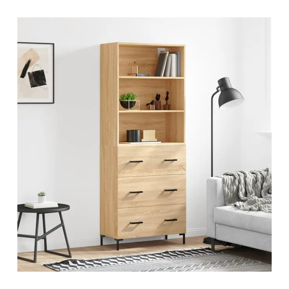 Vidaxl Vitrinenschrank Sonoma-Eiche aus Holzwerkstoff und Metall, H x B x T: 180 x 69,5 x 34 cm - Bild 1