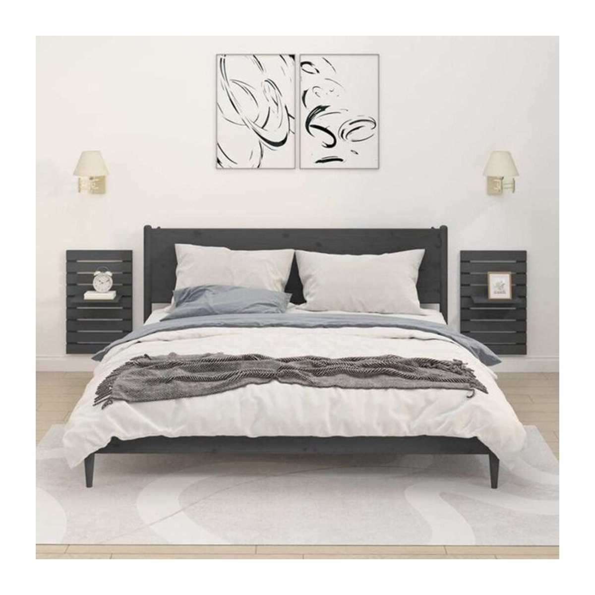 Vidaxl Wand-Nachttische im Landhausstil aus Massivholz Kiefer, 2er-Set, Grau, B: 40 cm, H: 17,5 cm, T: 63 cm - Bild 1