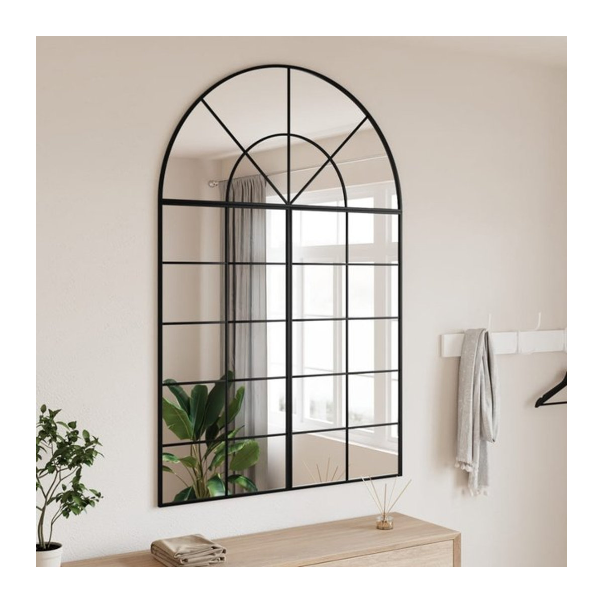 Vidaxl Wandspiegel Schwarz mit Bogenabschluss aus Metall und Glas, B/H: 100 x 150 cm - Bild 1