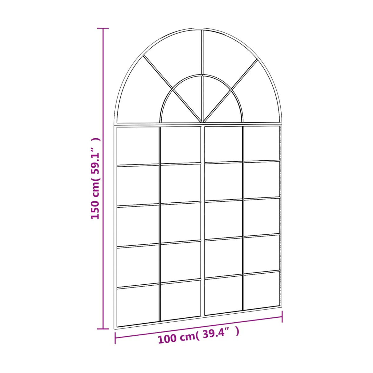 Vidaxl Wandspiegel Schwarz mit Bogenabschluss aus Metall und Glas, B/H: 100 x 150 cm - Bild 2