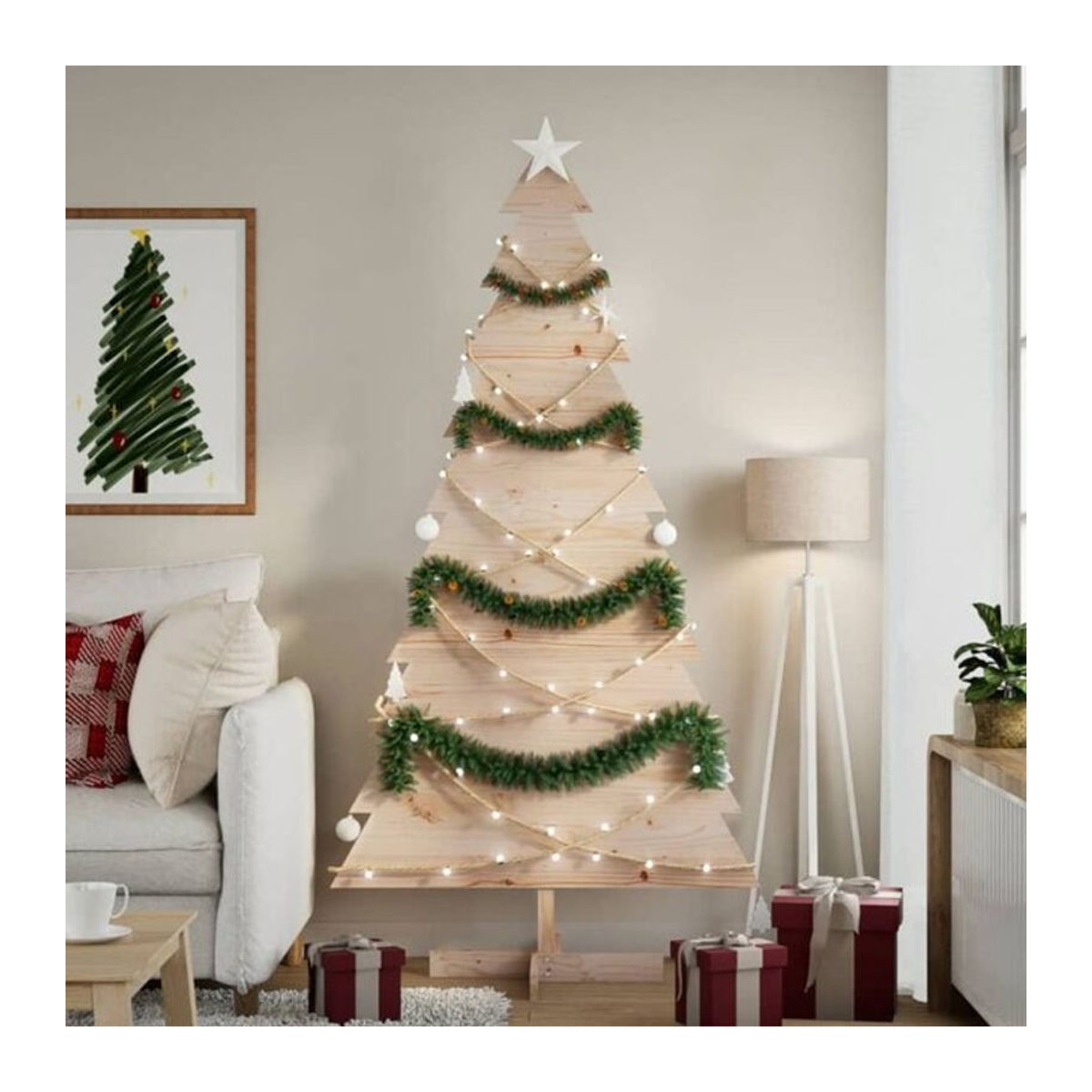 vidaxl Weihnachtsbaum aus Massivholz Kiefer in Braun und Beige, Höhe: 180 cm - Bild 1