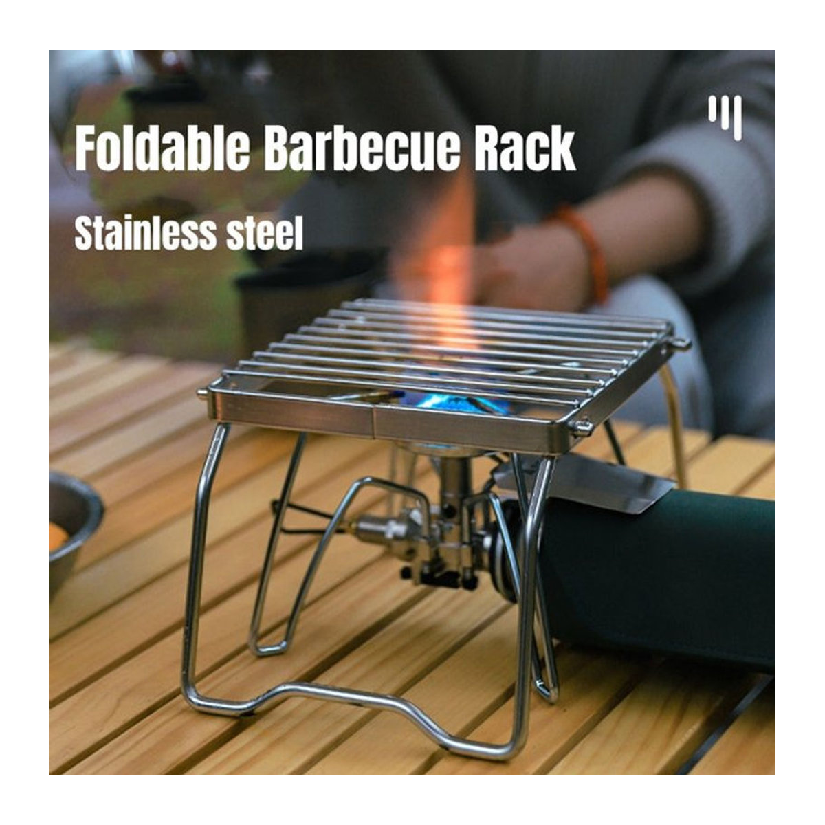 VIE LENTE Multifunktions Camping Grill aus Edelstahl mit Holz und Gas für Outdoor BBQ und Lagerfeuer - Bild 1