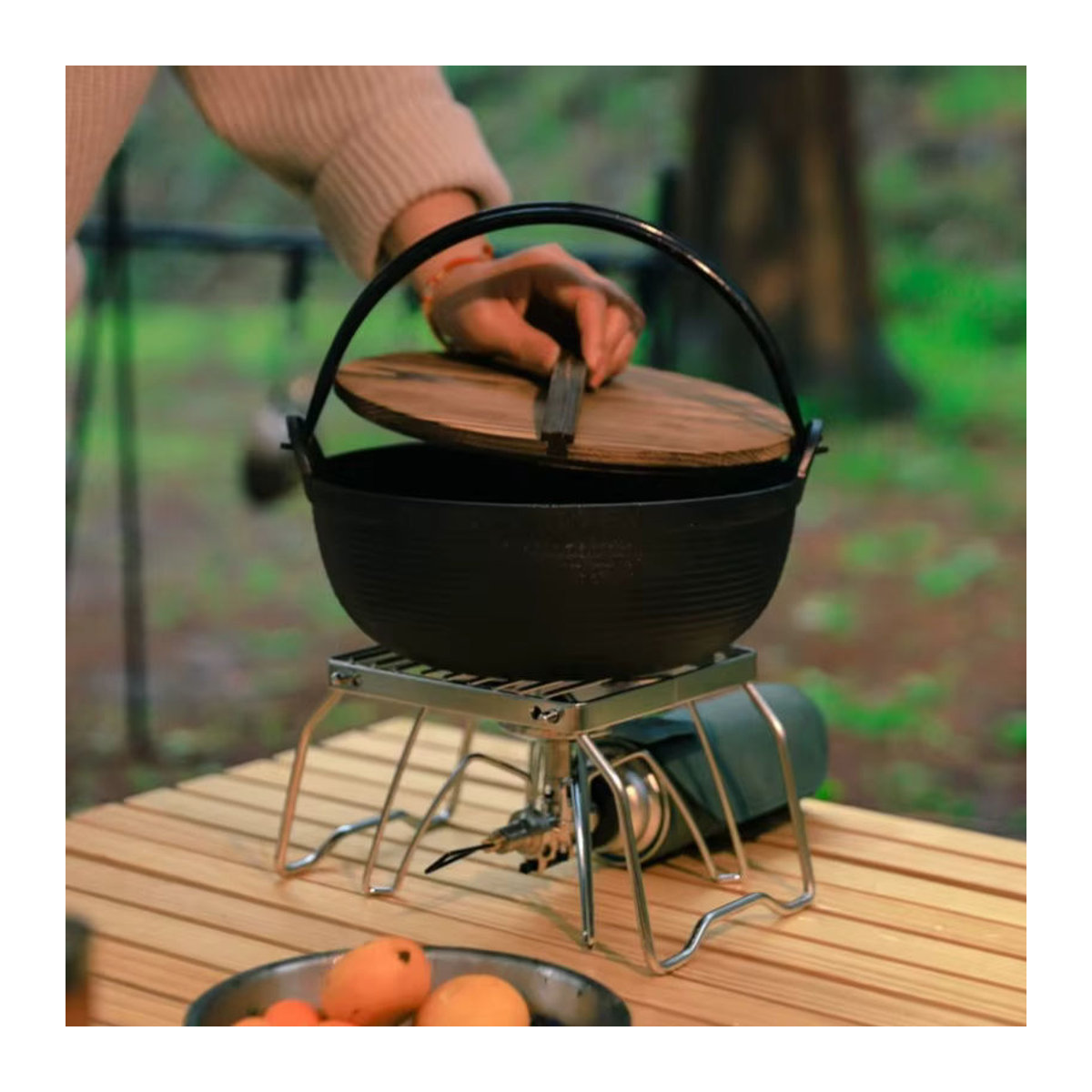 VIE LENTE Multifunktions Camping Grill aus Edelstahl mit Holz und Gas für Outdoor BBQ und Lagerfeuer - Bild 2