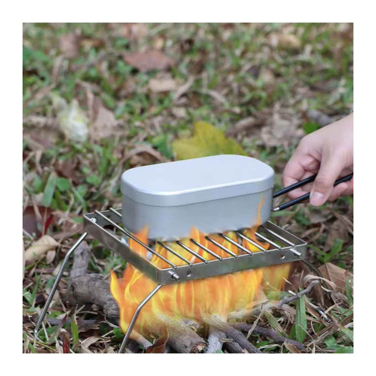 VIE LENTE Multifunktions Camping Grill aus Edelstahl mit Holz und Gas für Outdoor BBQ und Lagerfeuer - Bild 4