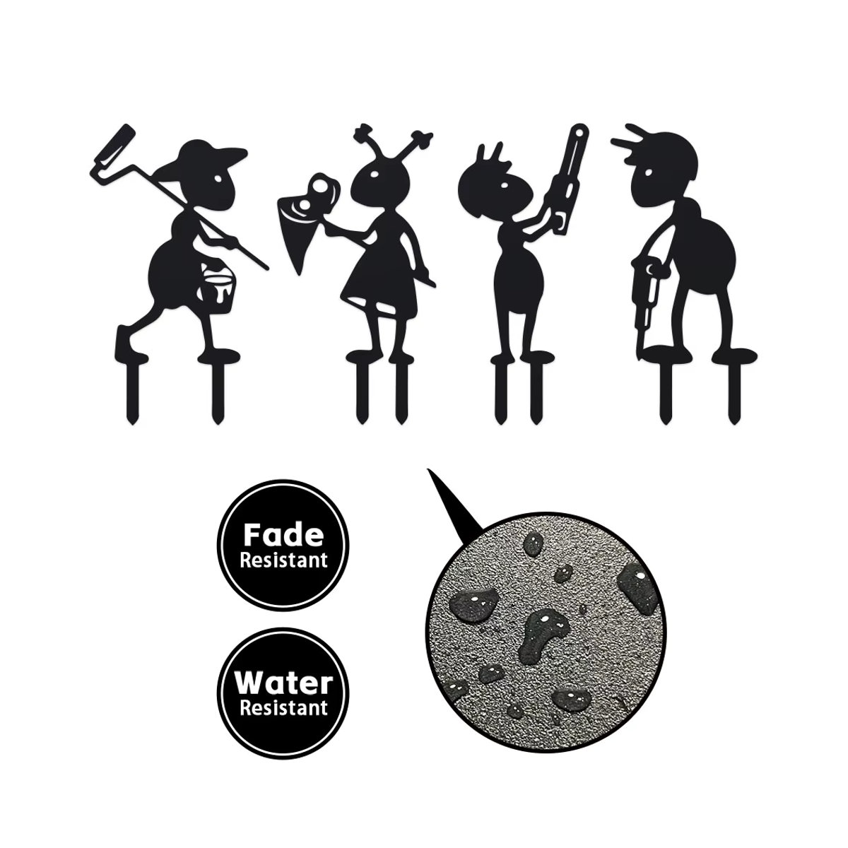 Vierteiliges Ameisen-Metall-Gartenpfahl-Set in Schwarz als dekorative Metallskulptur für deinen Garten und Rasen - Bild 2