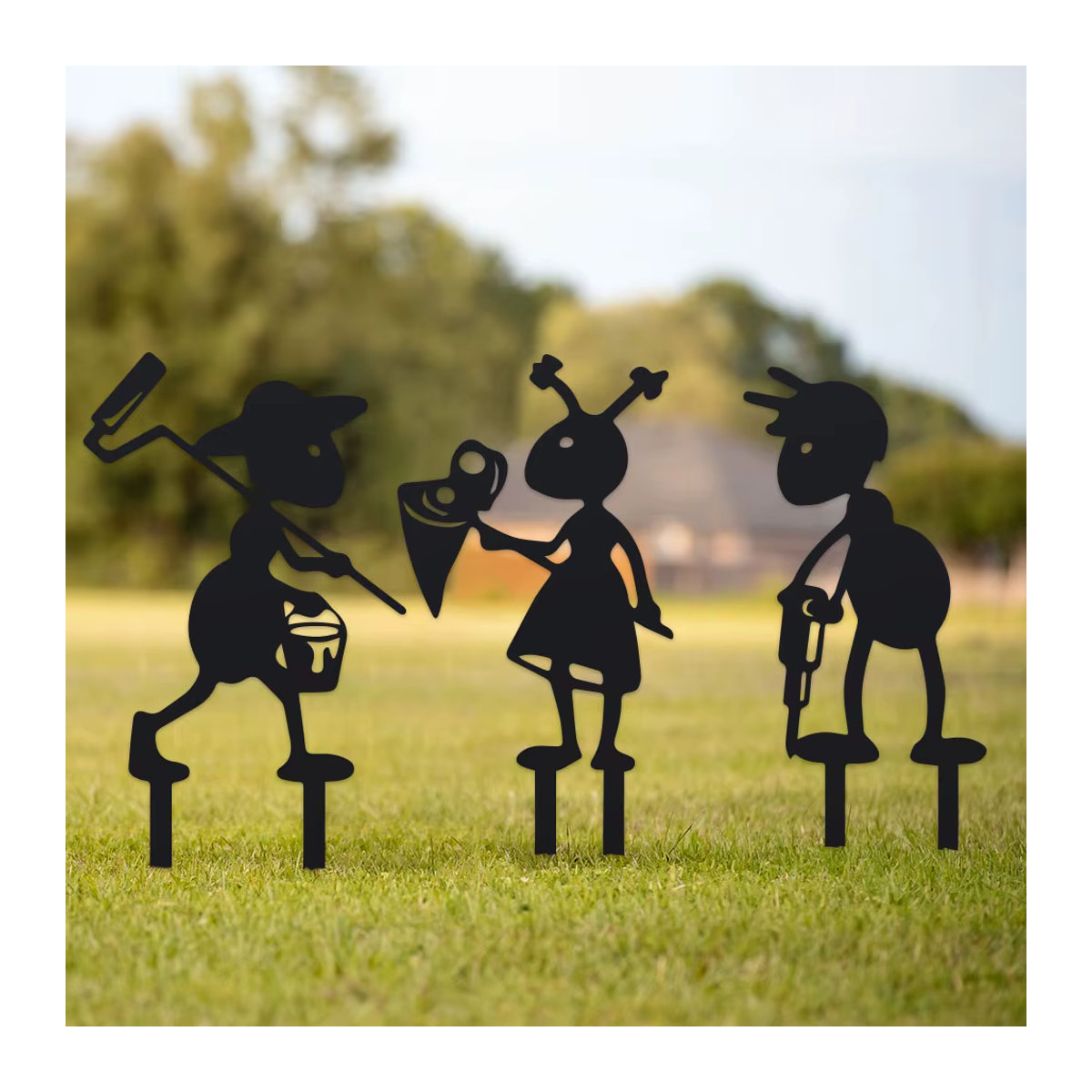 Vierteiliges Ameisen-Metall-Gartenpfahl-Set in Schwarz als dekorative Metallskulptur für deinen Garten und Rasen - Bild 3