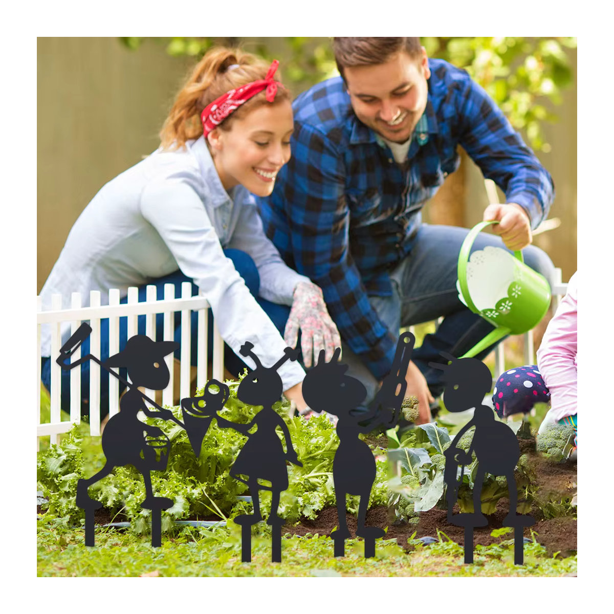 Vierteiliges Ameisen-Metall-Gartenpfahl-Set in Schwarz als dekorative Metallskulptur für deinen Garten und Rasen - Bild 4