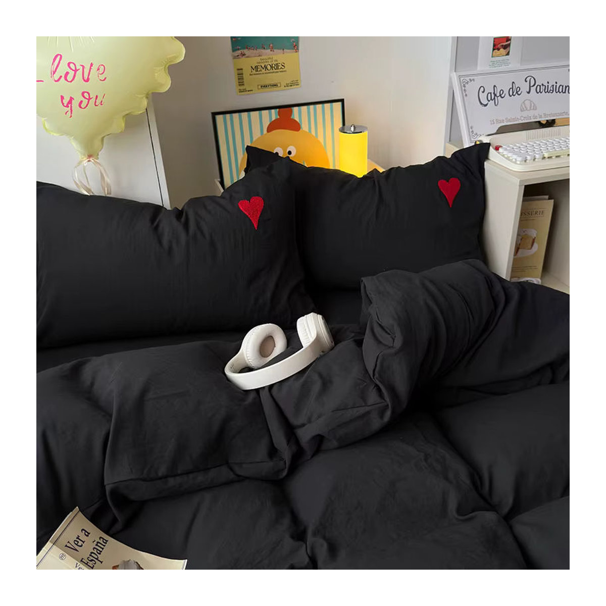 Vierteiliges Bettwäsche-Set aus gewaschener Baumwolle im japanischen Stil, einfarbig - Bild 4