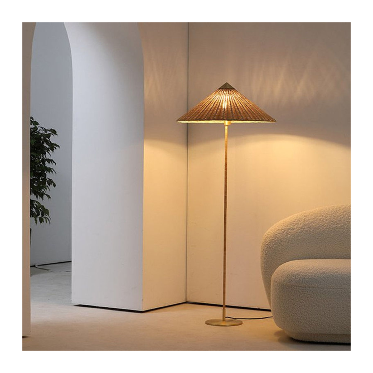 VIGOUS Bodenlampe aus Rattan im Nordic Wabi Sabi Stil, Braun, E27, Modern Minimalistisch - Bild 1