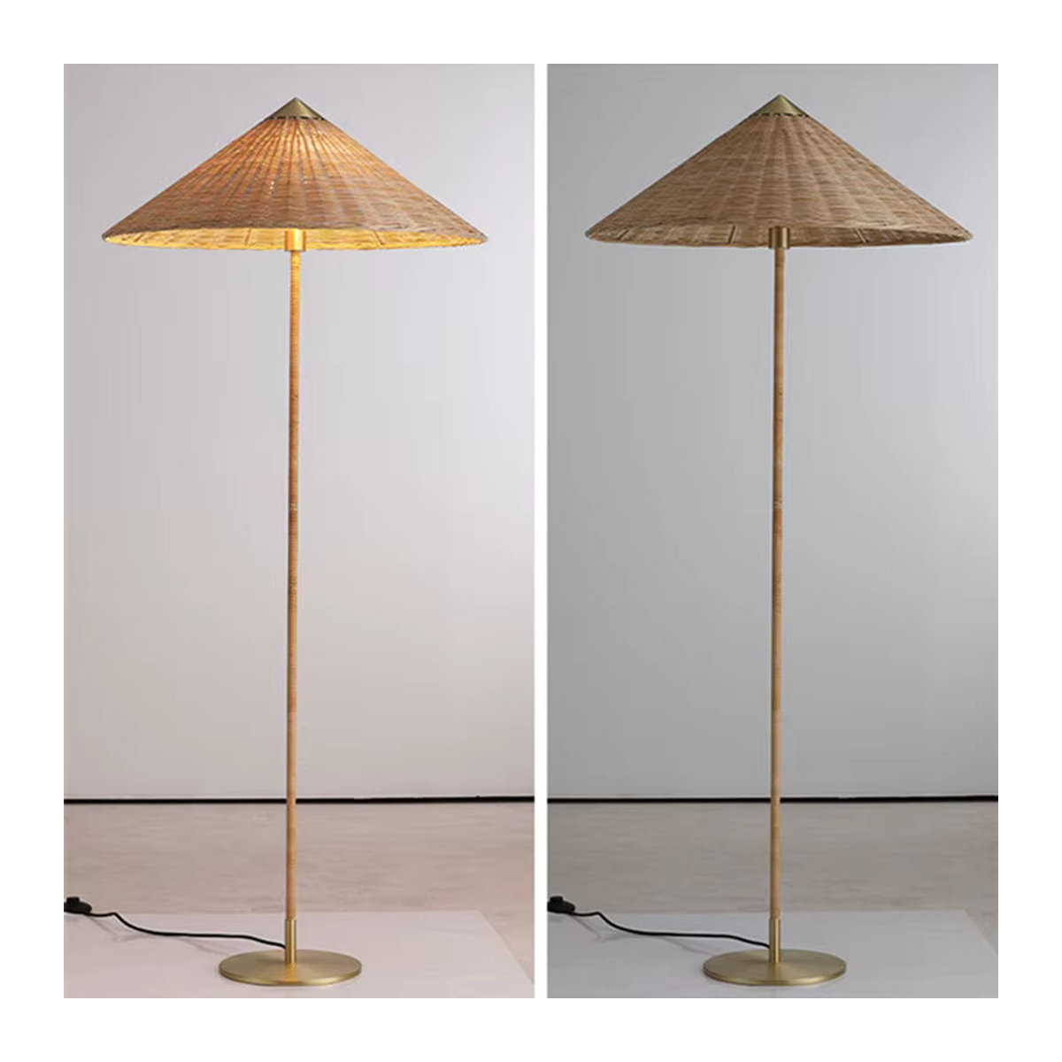 VIGOUS Bodenlampe aus Rattan im Nordic Wabi Sabi Stil, Braun, E27, Modern Minimalistisch - Bild 3