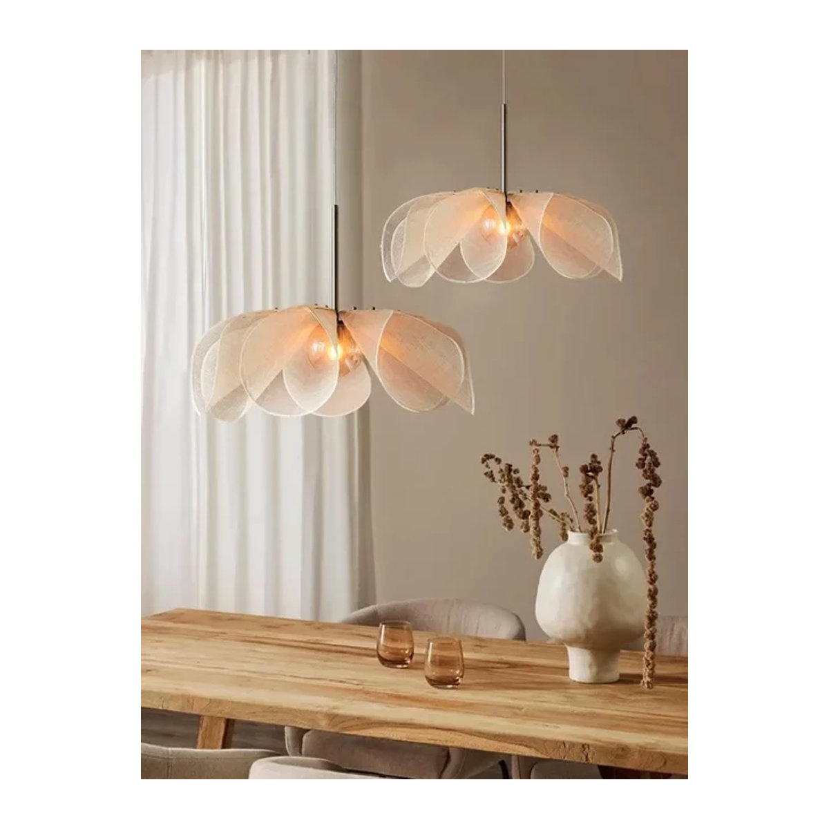 VIGOUS Nordic LED Stoff Kronleuchter in Beige mit Blumen-Design für Wohnzimmer und Schlafzimmer - Bild 1