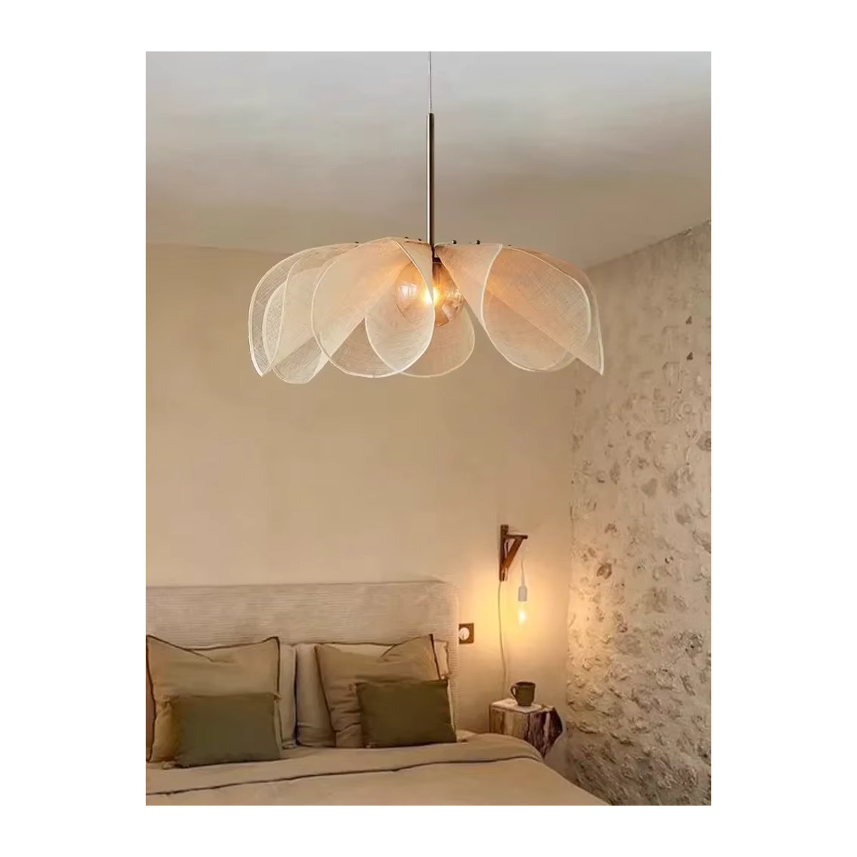 VIGOUS Nordic LED Stoff Kronleuchter in Beige mit Blumen-Design für Wohnzimmer und Schlafzimmer - Bild 5