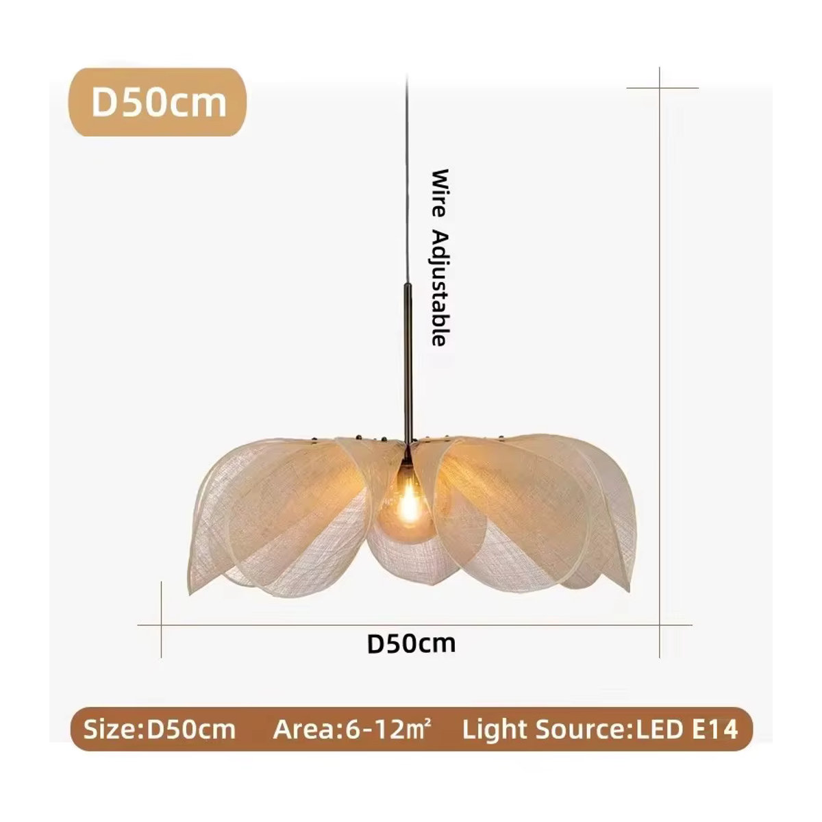VIGOUS Nordic LED Stoff Kronleuchter in Beige mit Blumen-Design für Wohnzimmer und Schlafzimmer - Bild 6