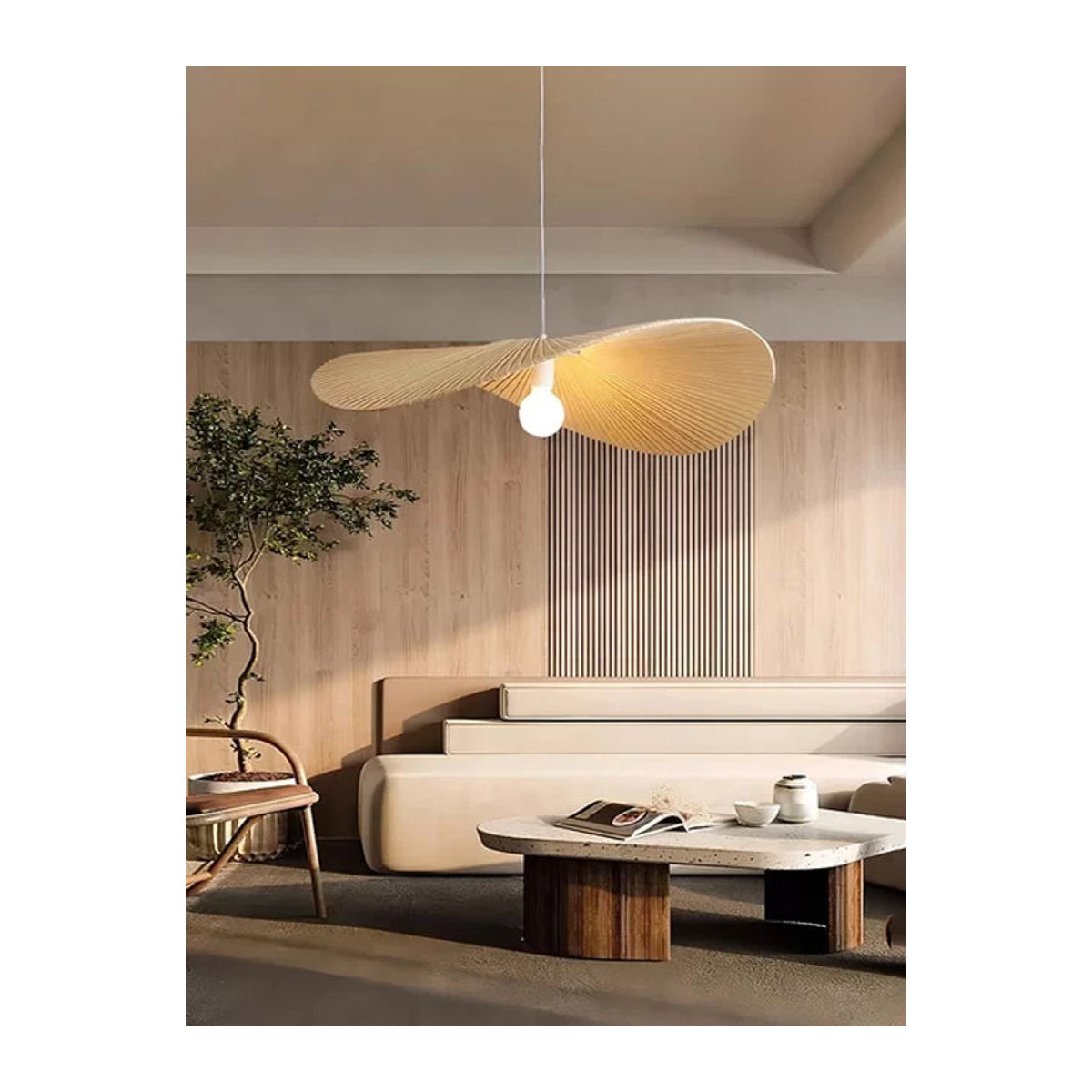 VIGOUS Pendelleuchte aus Stoff in Beige im skandinavischen minimalistischen Design - Bild 1