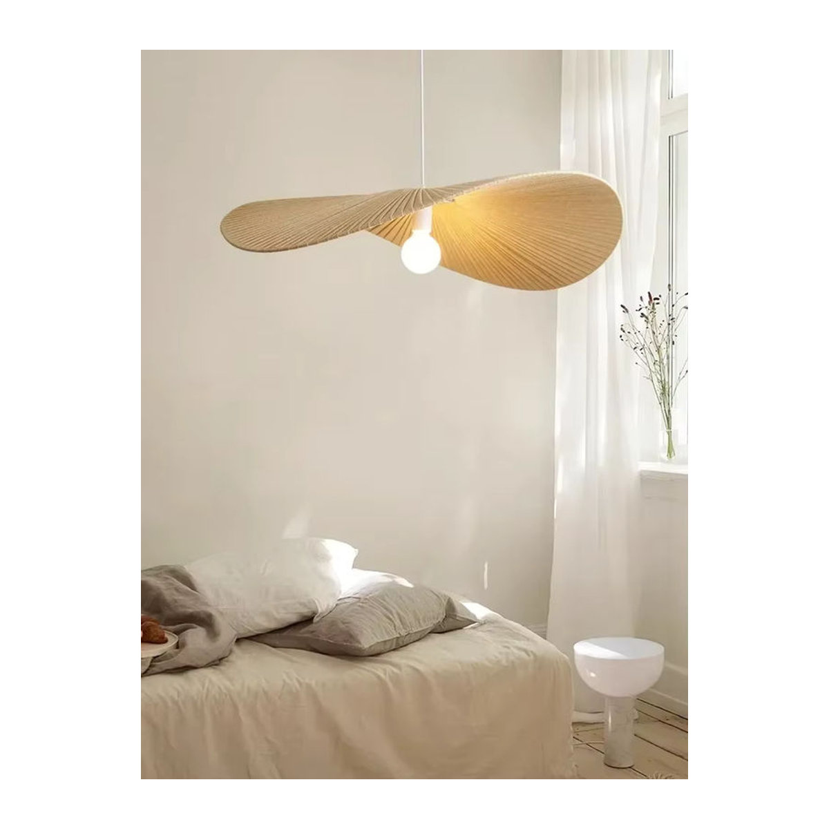 VIGOUS Pendelleuchte aus Stoff in Beige im skandinavischen minimalistischen Design - Bild 2
